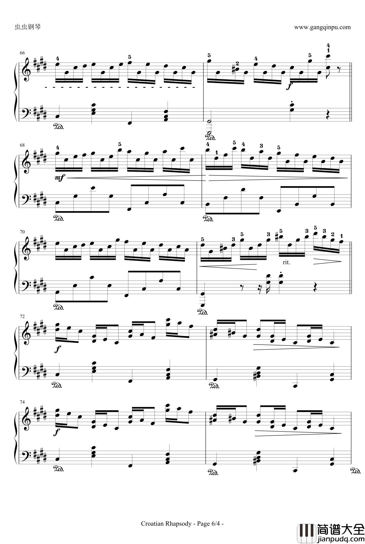 克罗地亚狂想曲钢琴谱_带指法简易版学生最爱_马克西姆_Maksim·Mrvica