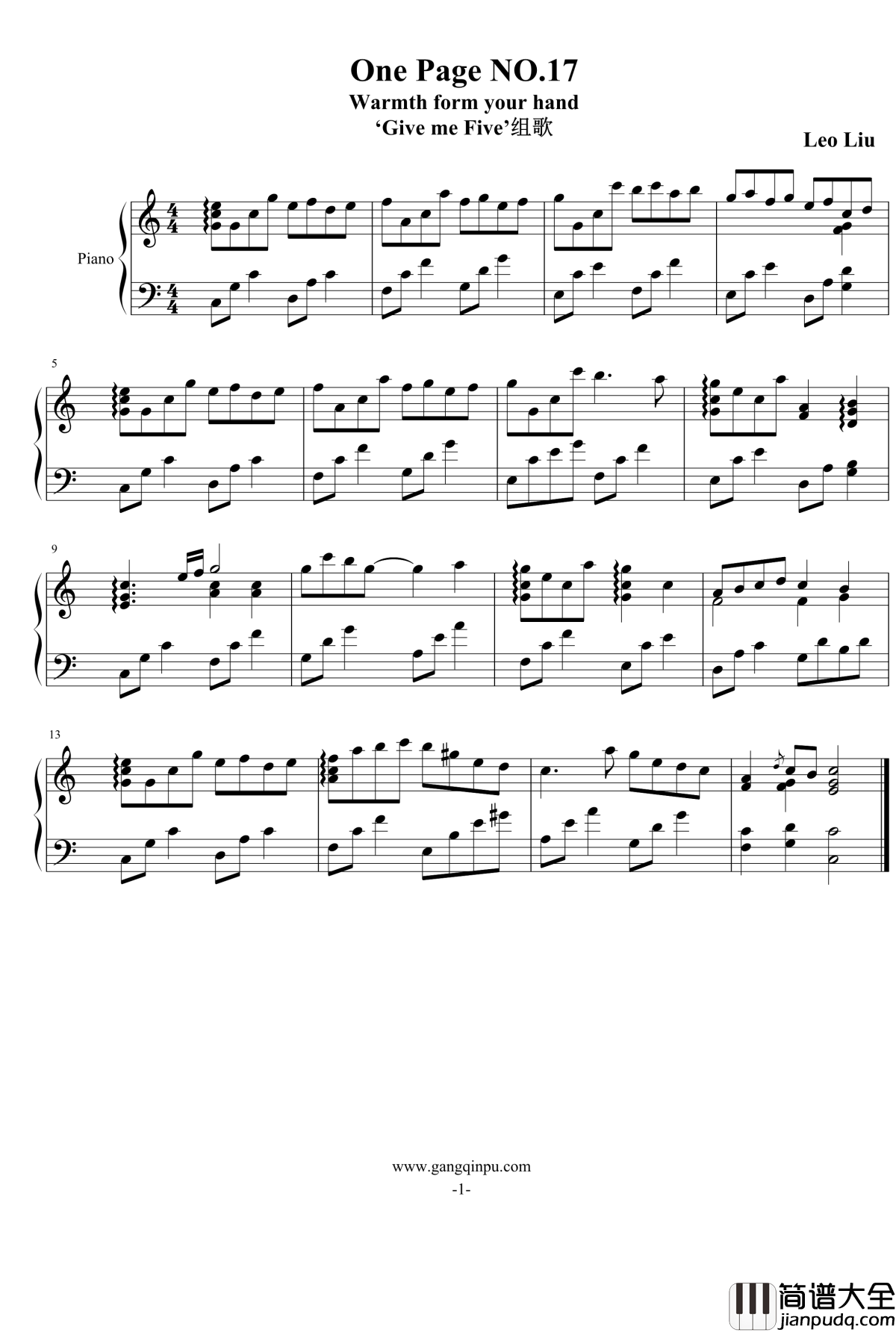 一页曲17·Warmth_from_your_hand钢琴谱_灵动无痕