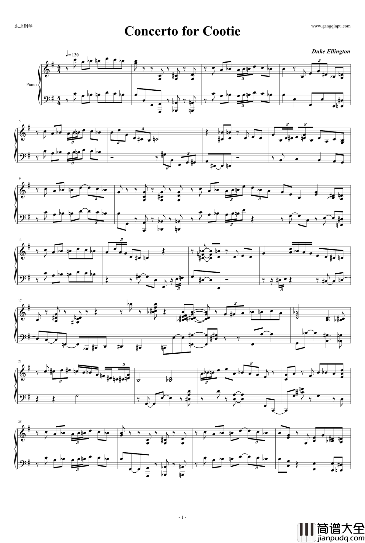Concerto_for_Cootie钢琴谱_独奏_Duke_Ellington