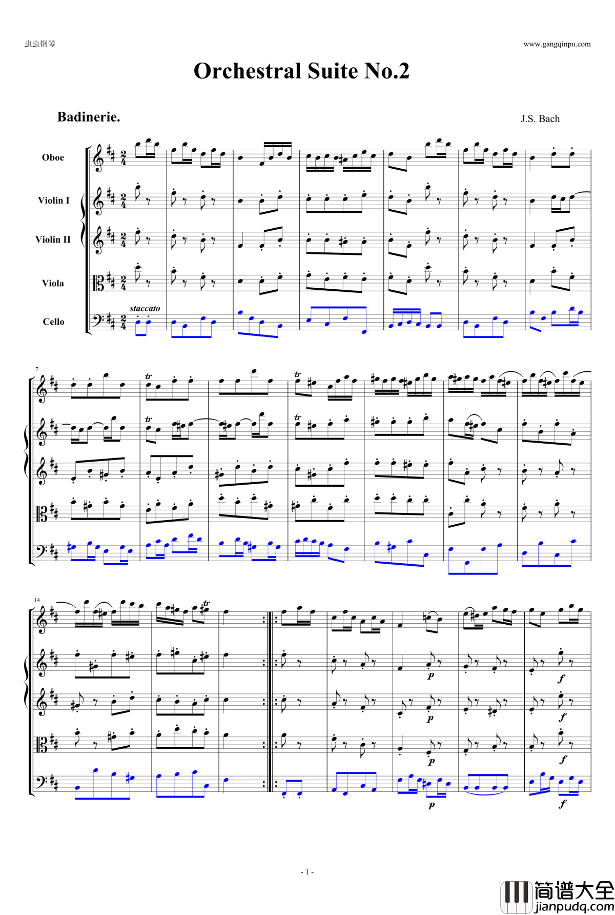 BWV_1067谐谑曲钢琴谱_J.S.巴赫