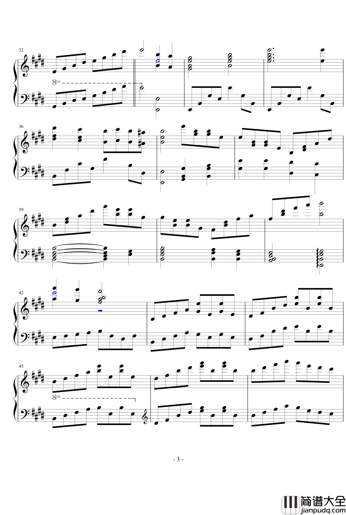 E大调第八练习曲钢琴谱_PARROT186