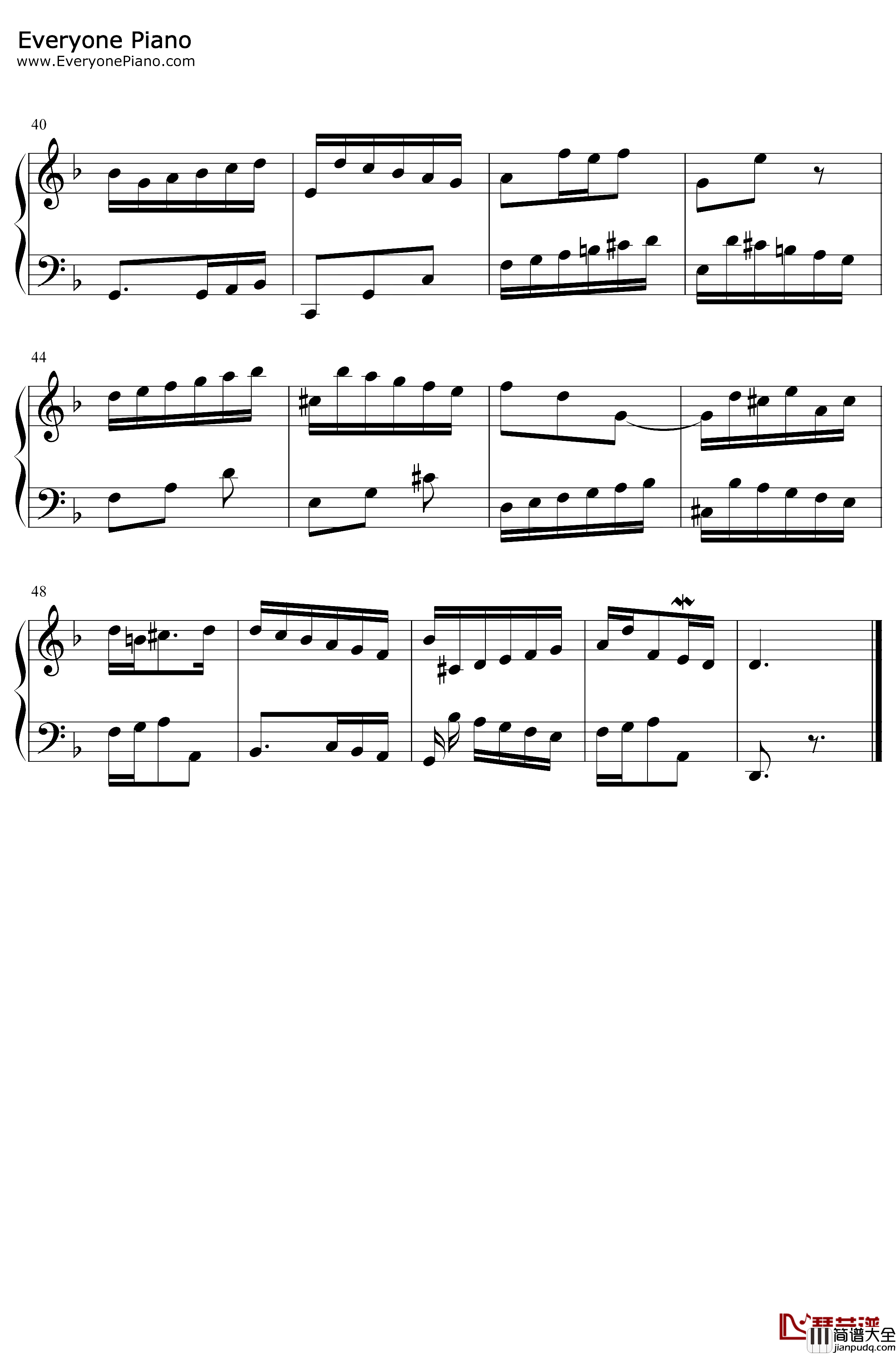 BWV775钢琴谱_巴赫_巴赫の二部创意曲第四章