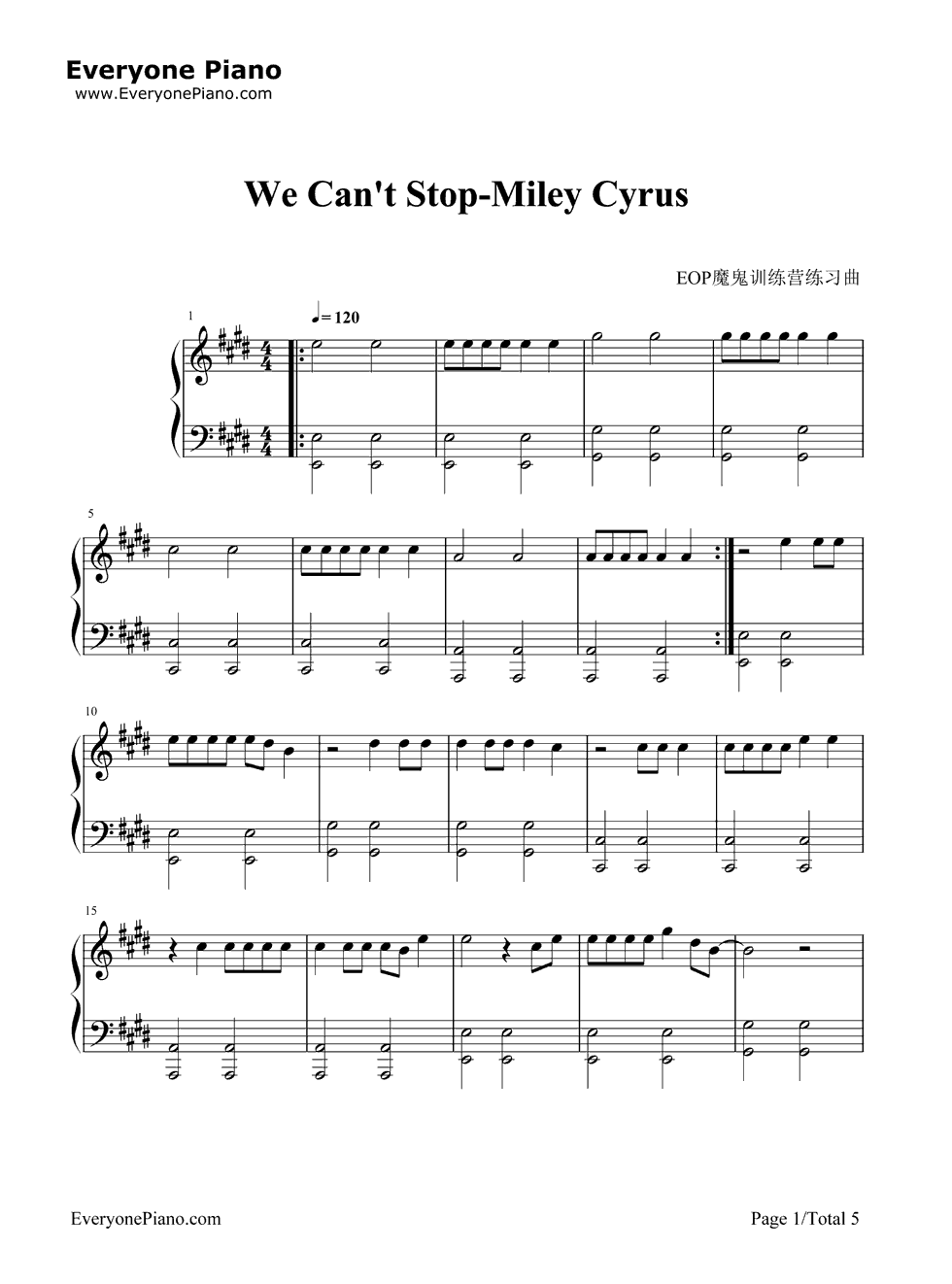 We_Can't_Stop钢琴谱_Miley_Cyrus