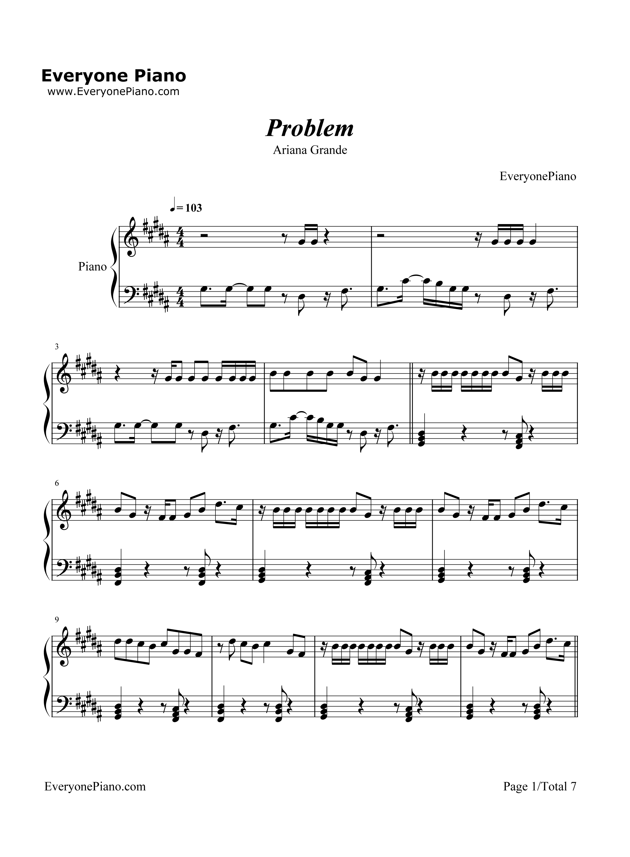 Problem钢琴谱_Ariana_Grande