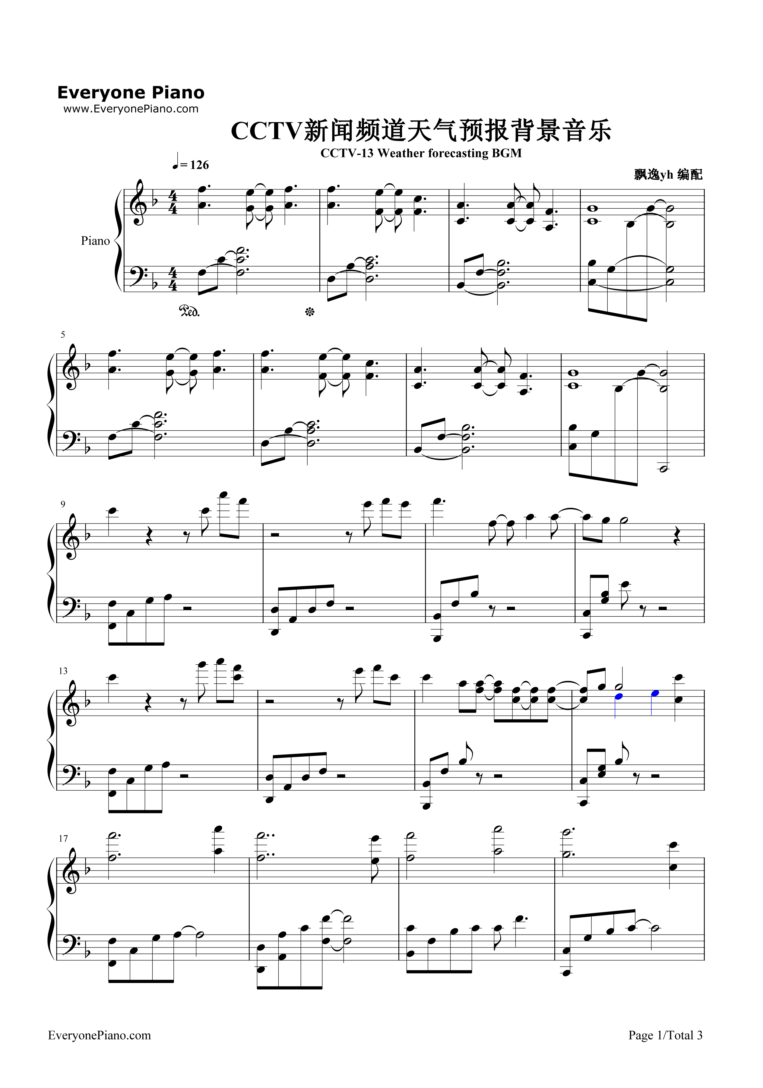 CCTV新闻频道天气预报背景音乐钢琴谱_未知