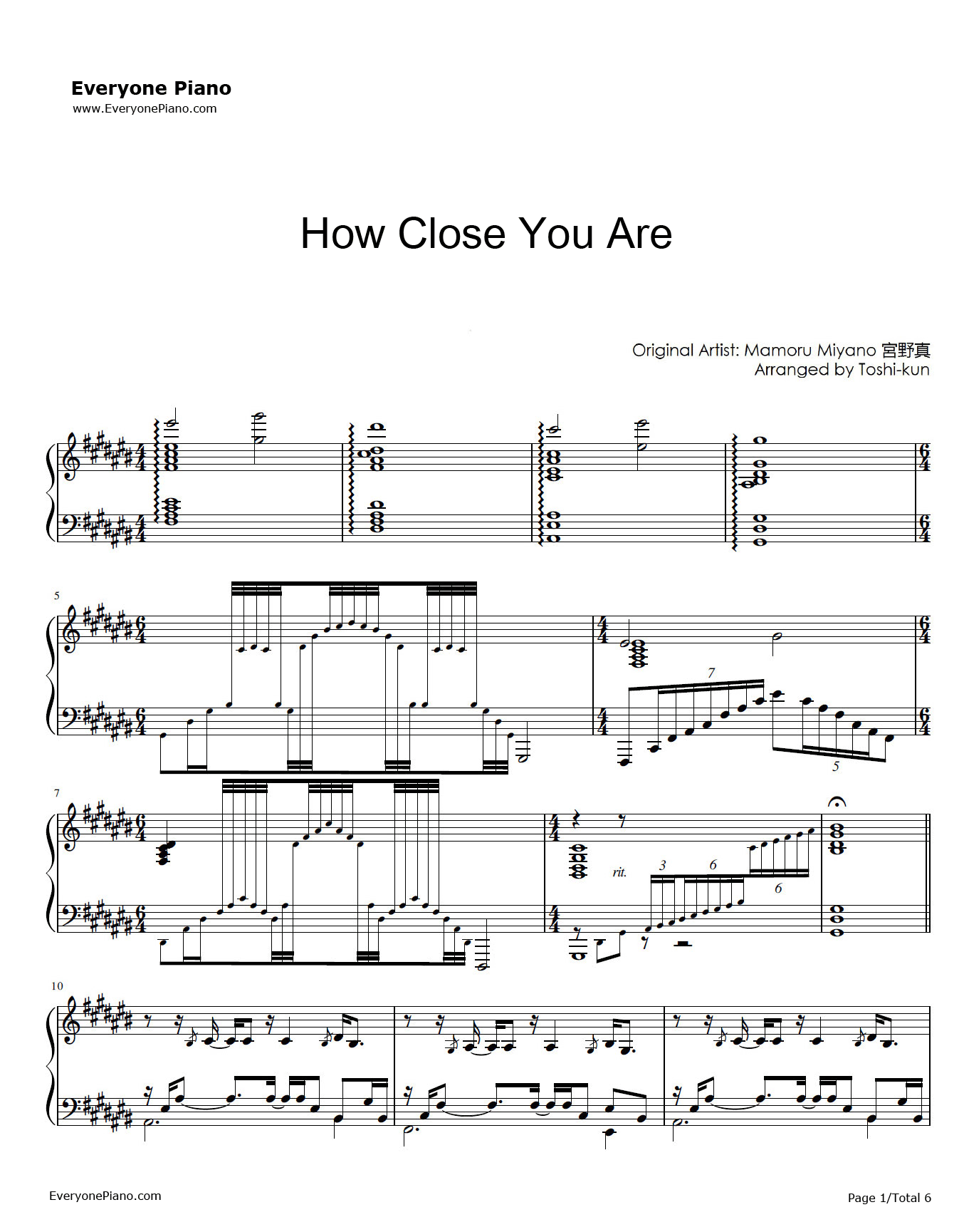 How_Close_You_Are钢琴谱_宫野真守