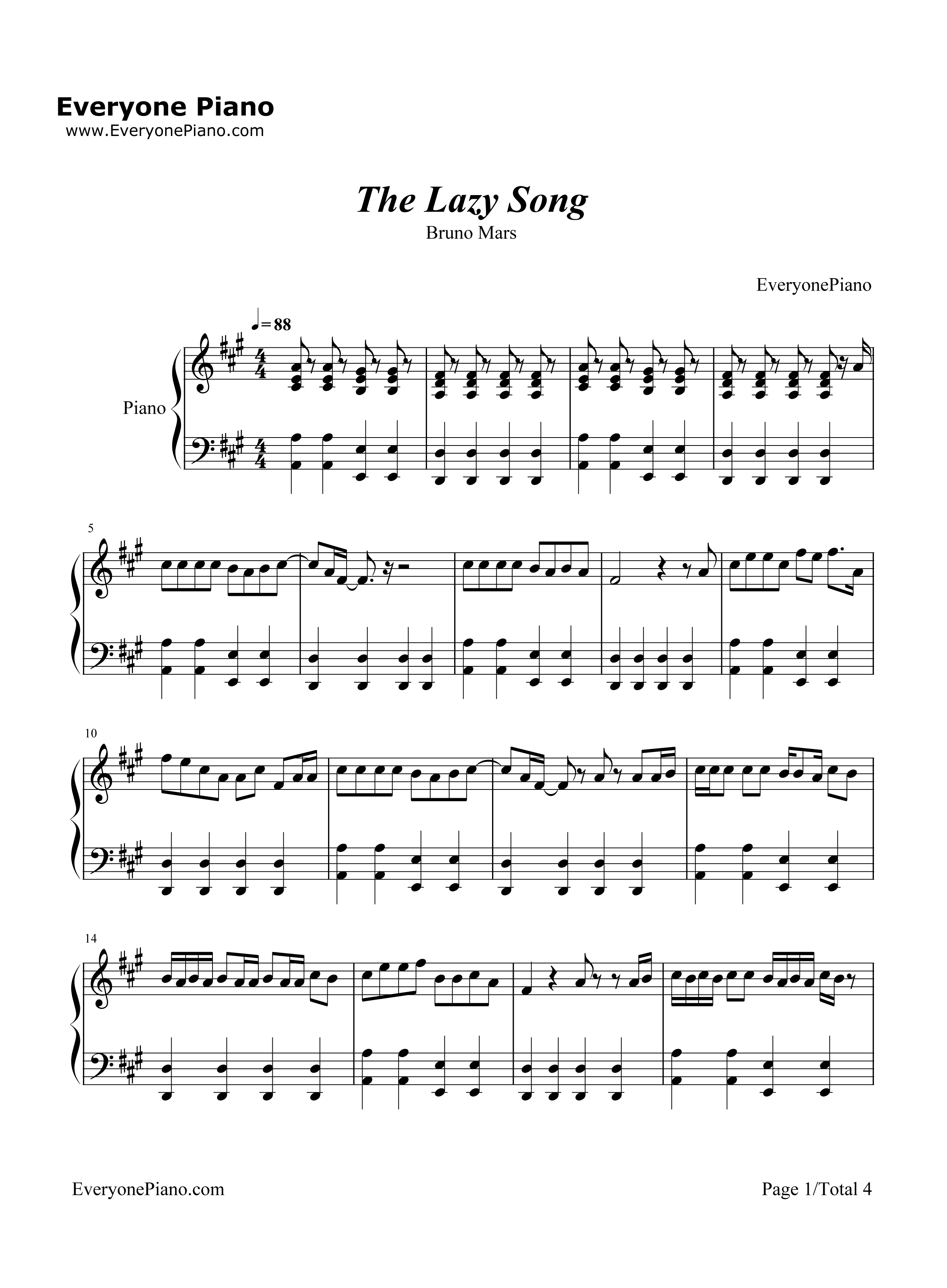 The_Lazy_Song钢琴谱_Bruno_Mars