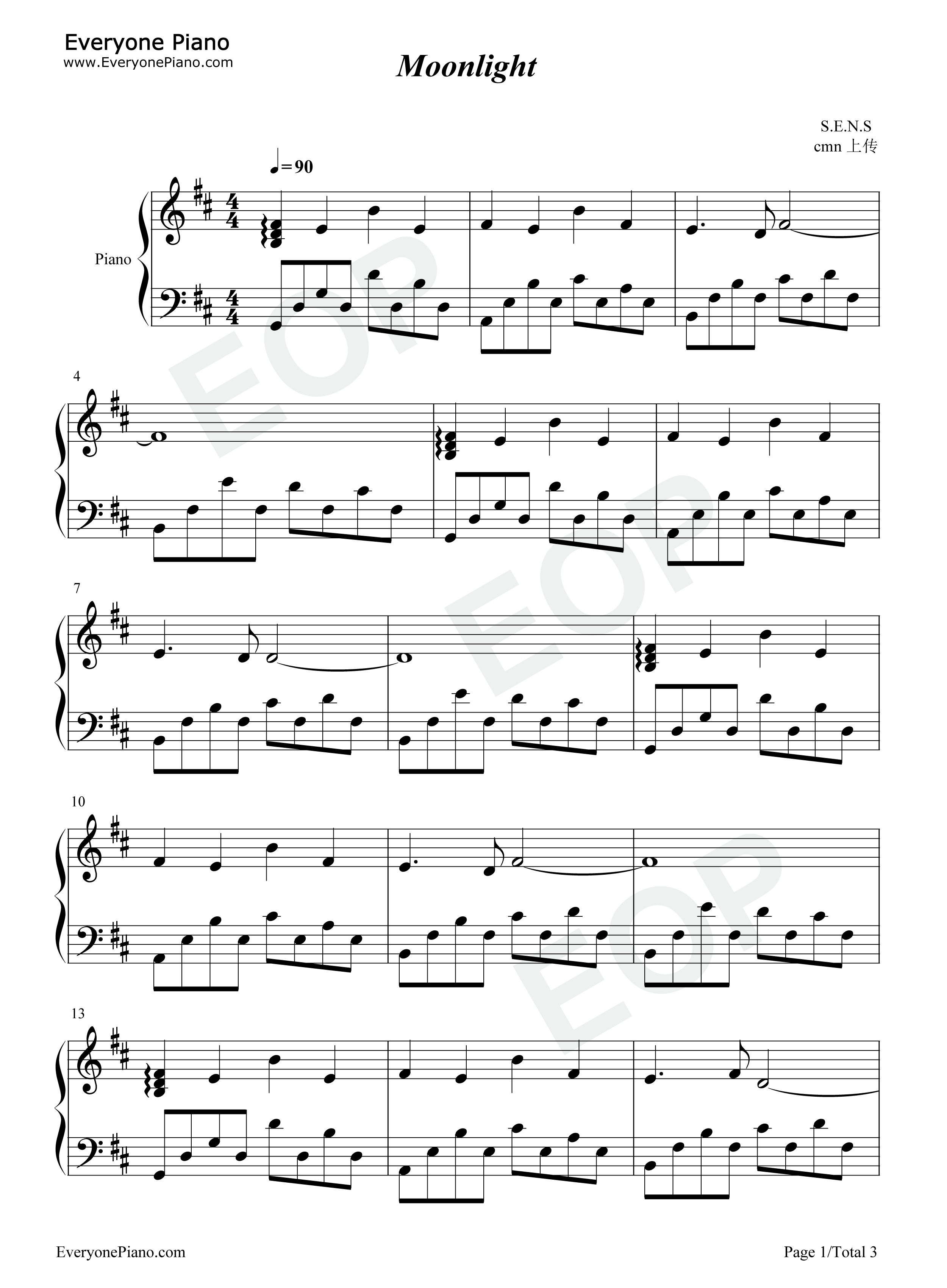 Moonlight钢琴谱_胜木ゆかり（S.E.N.S.）