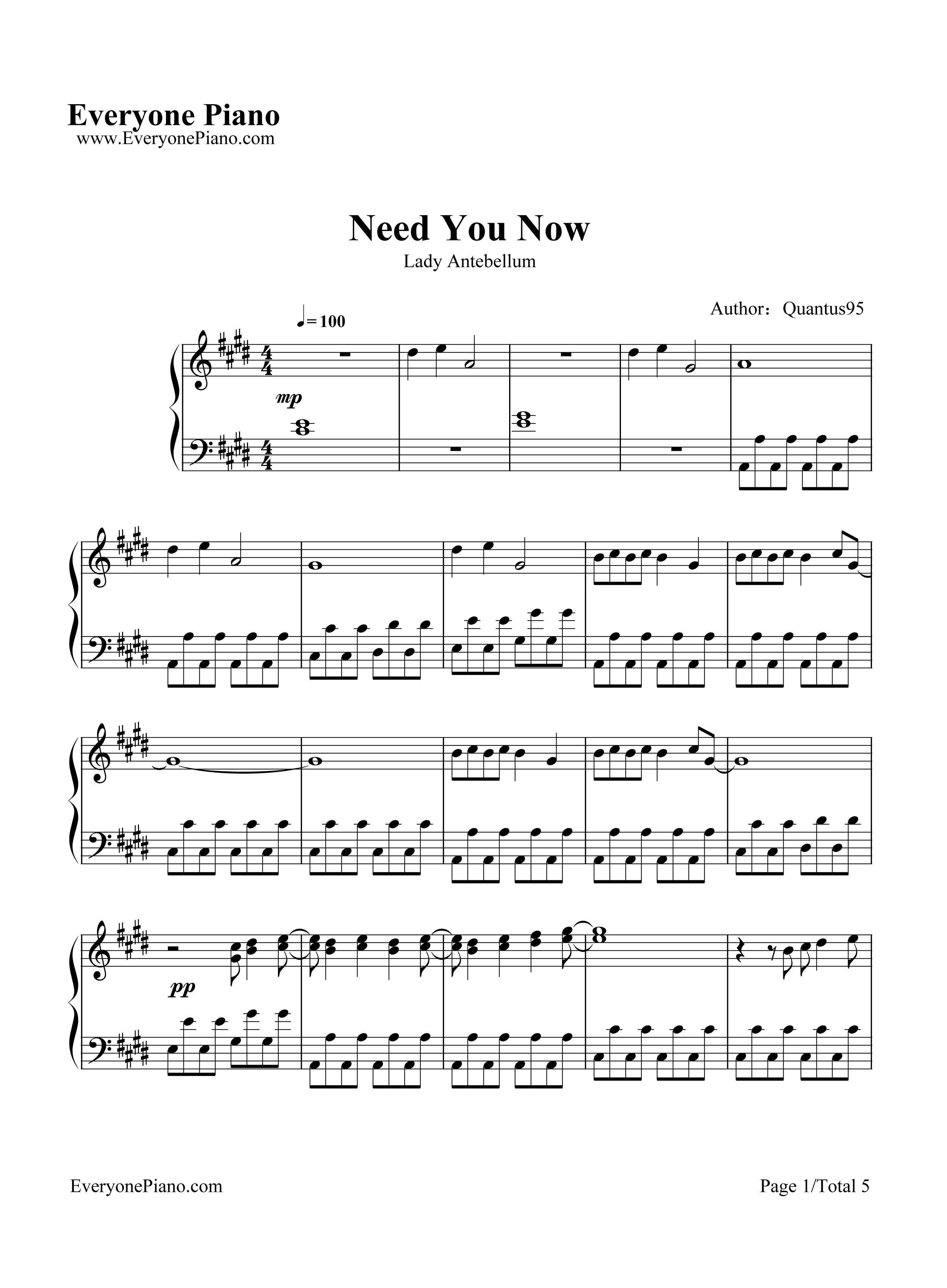 Need_You_Now钢琴谱_Lady_Antebellum