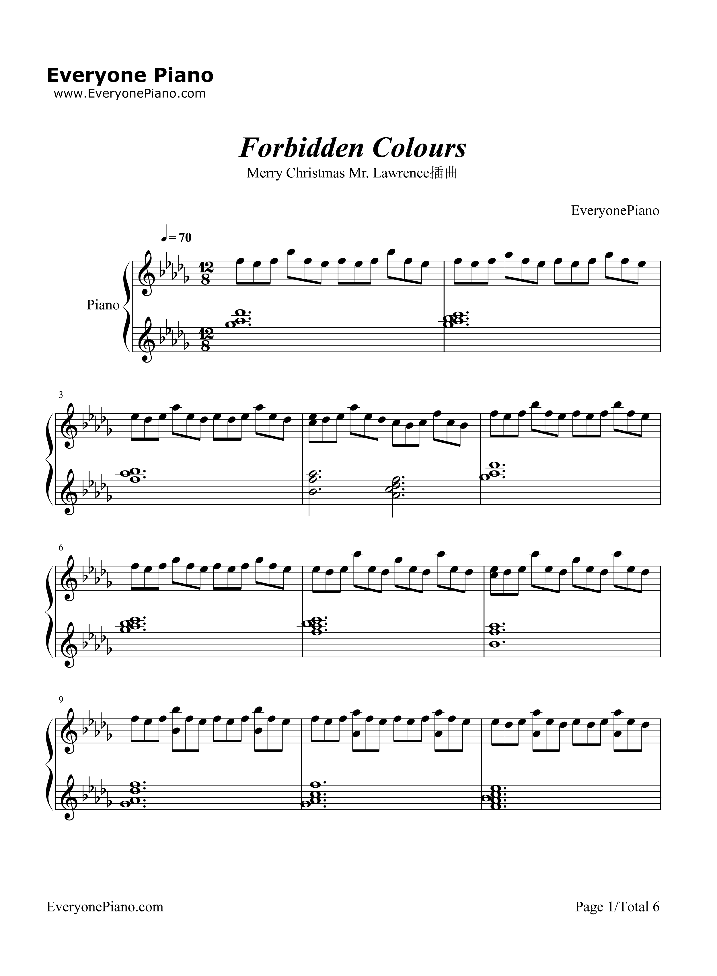 Forbidden_Colours钢琴谱_坂本龙一