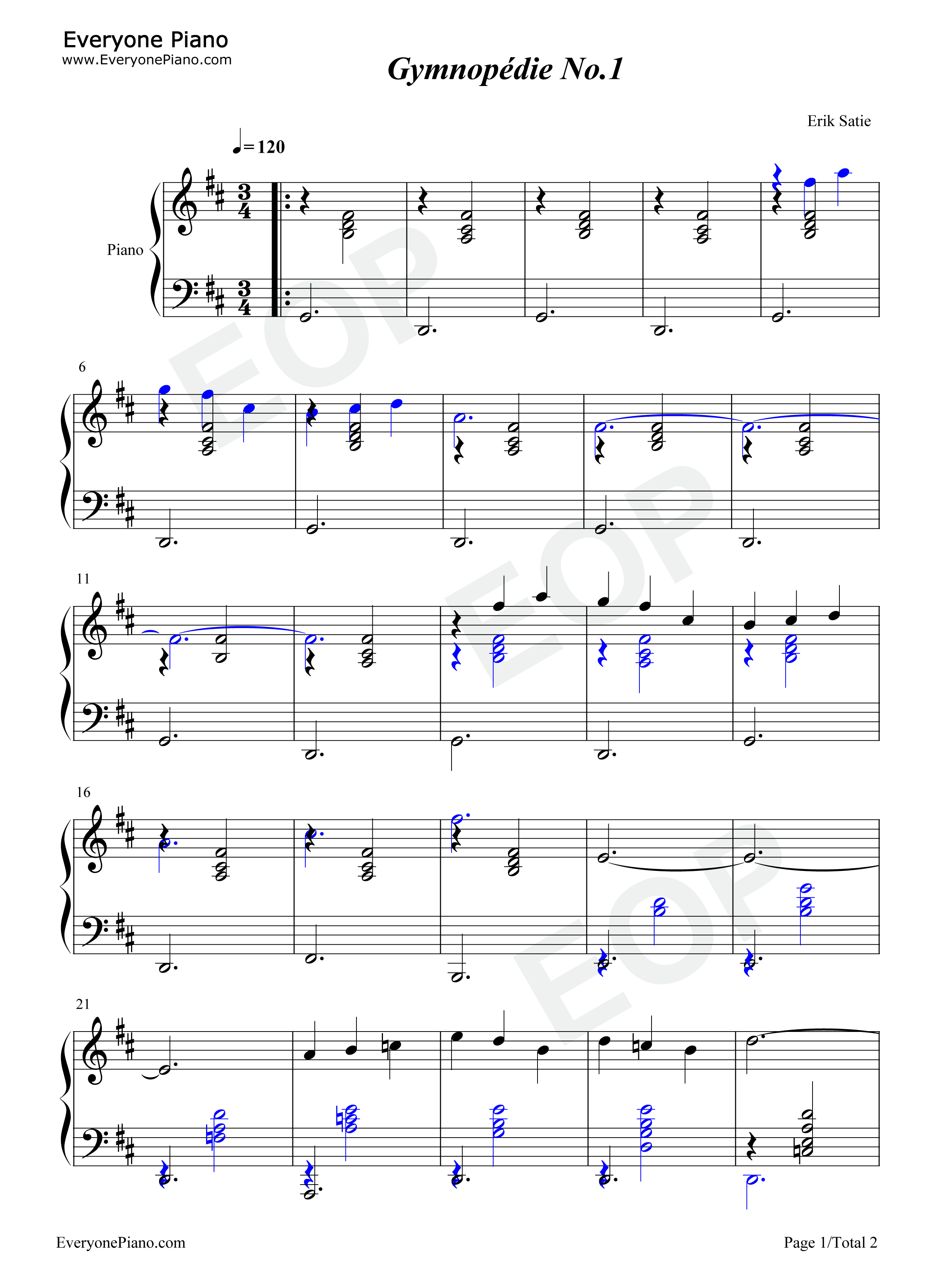 Gymnopédie_No.1钢琴谱_Erik_Satie