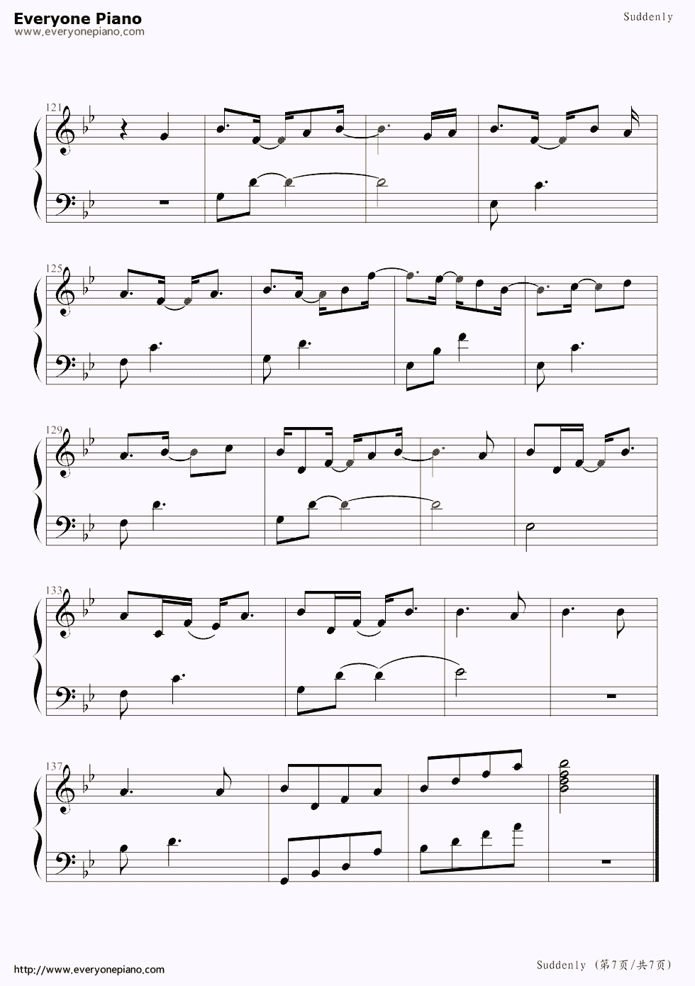 城市猎人片尾曲Suddenly钢琴谱_金宝京