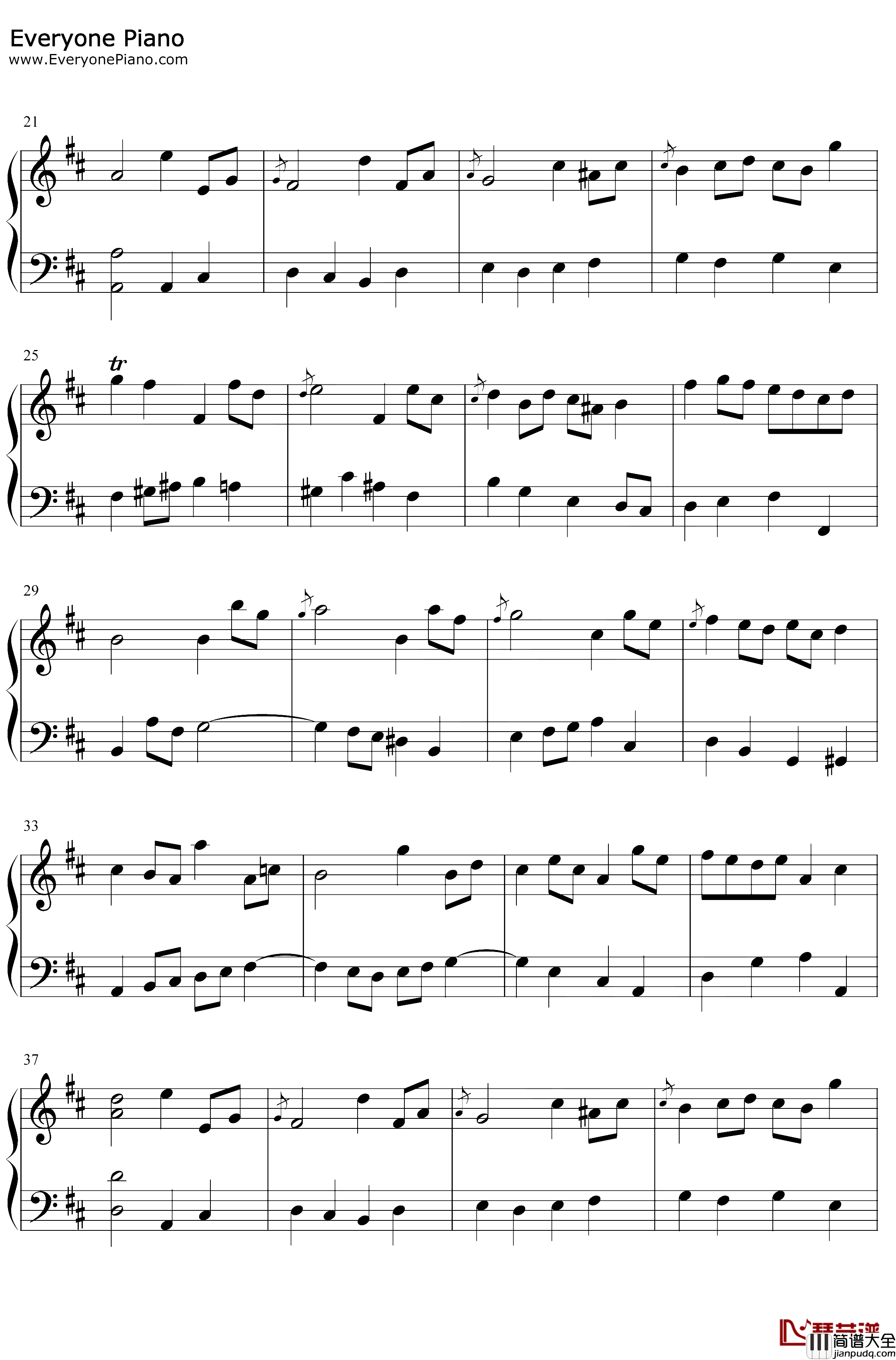 BWV_1068加沃特舞曲I钢琴谱_巴赫_BWV1068加沃特舞曲I