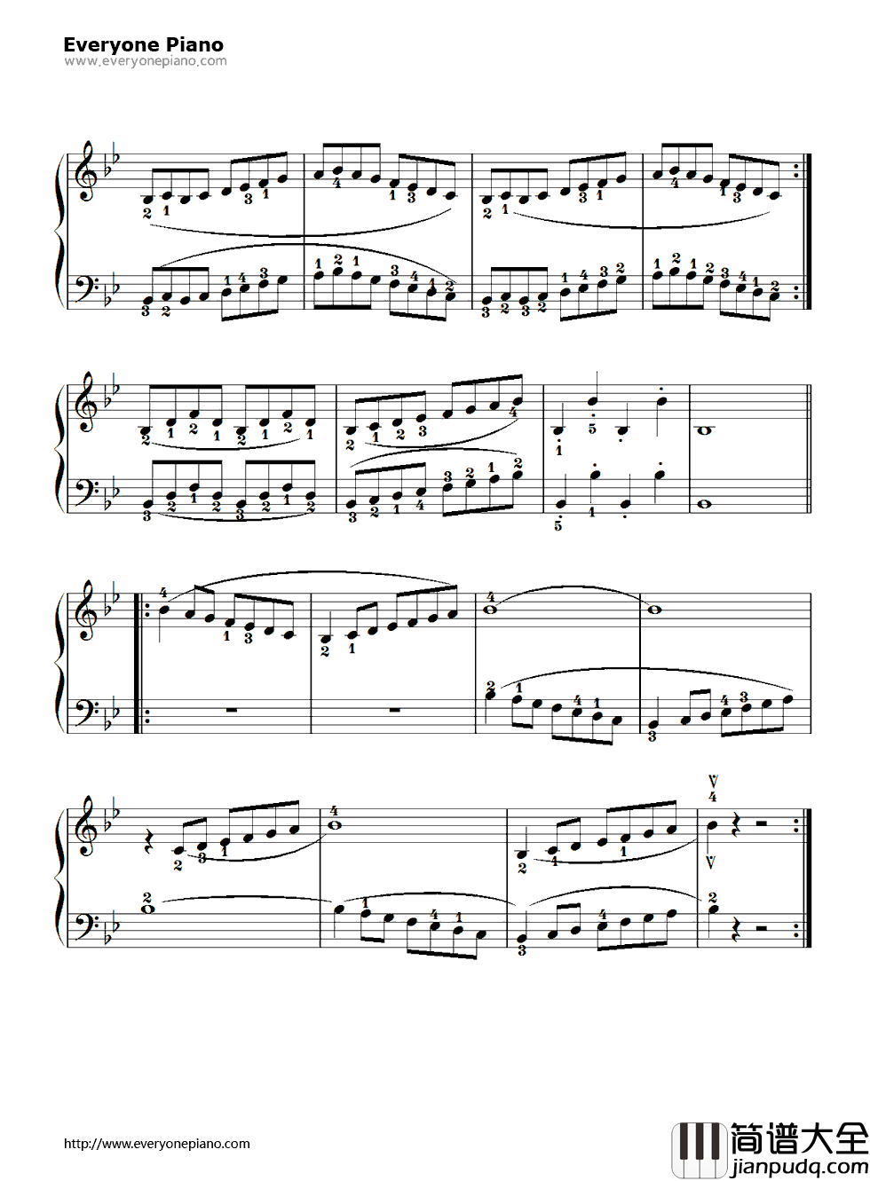降B调练习曲（B_Flat_Major_Scale）钢琴谱_拜厄