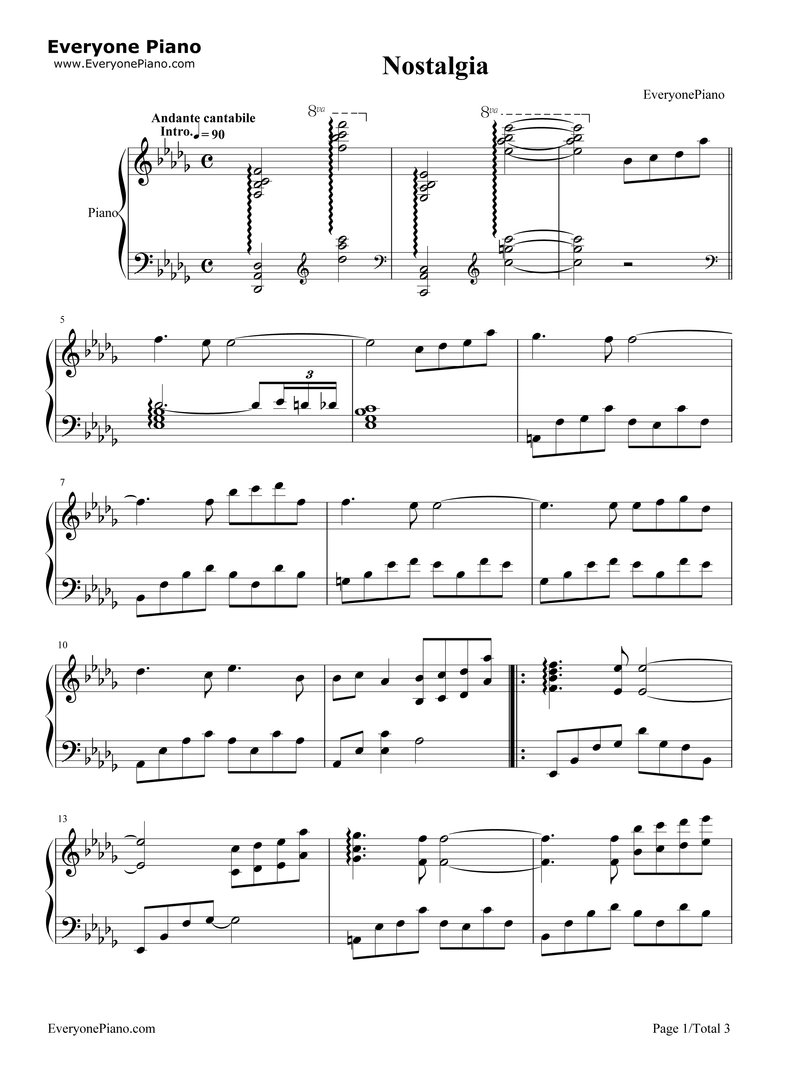 Nostalgia钢琴谱_久石让