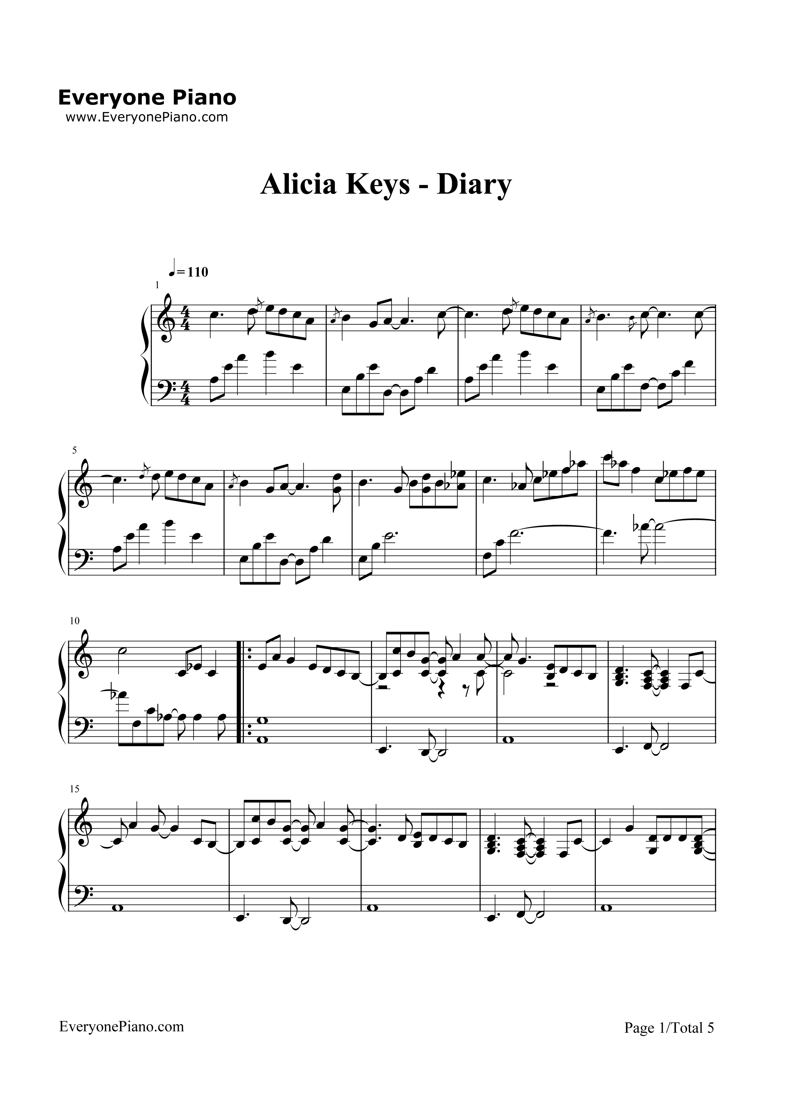 Diary钢琴谱_Alicia_Keys