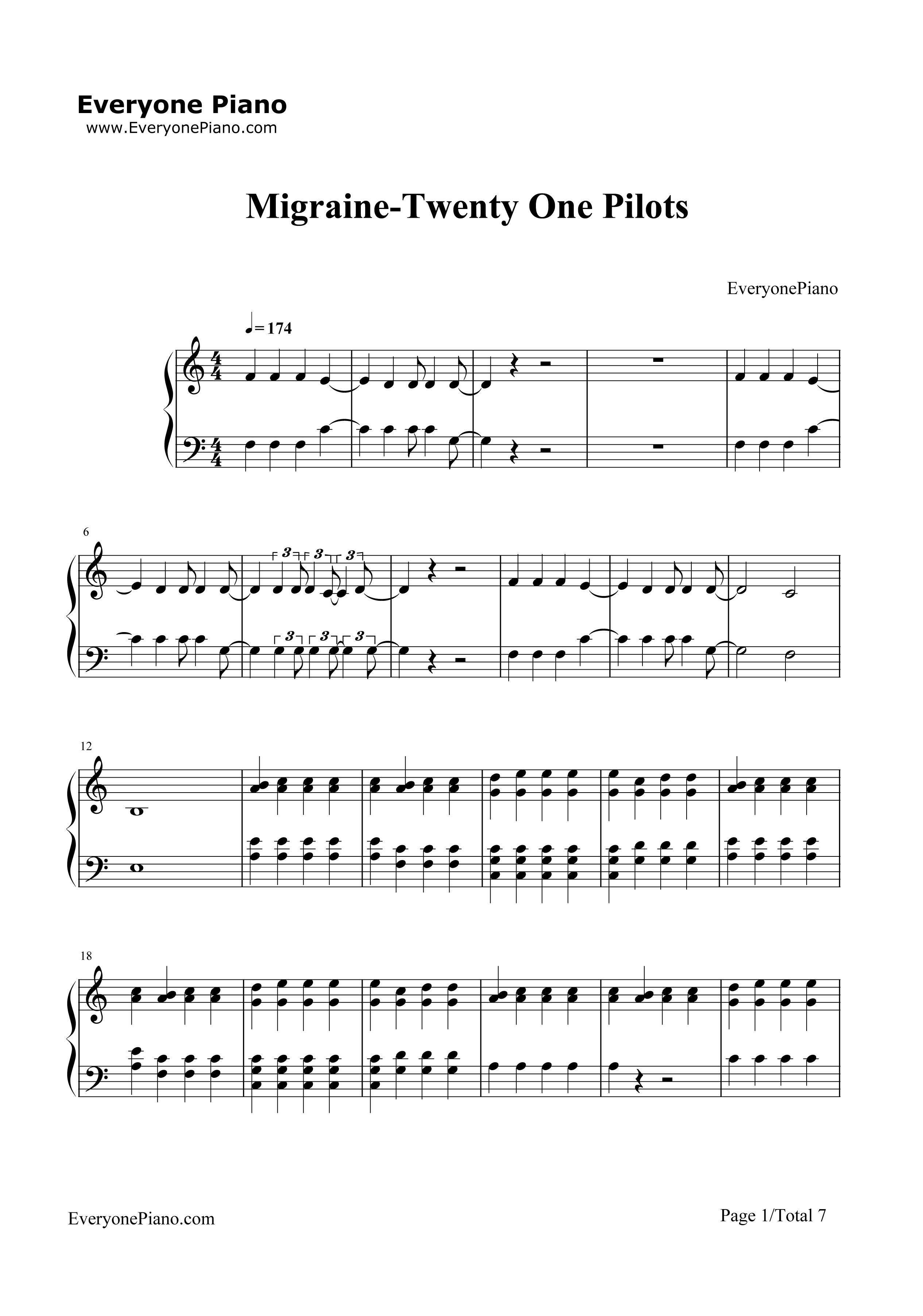 Migraine钢琴谱_Twenty_One_Pilots