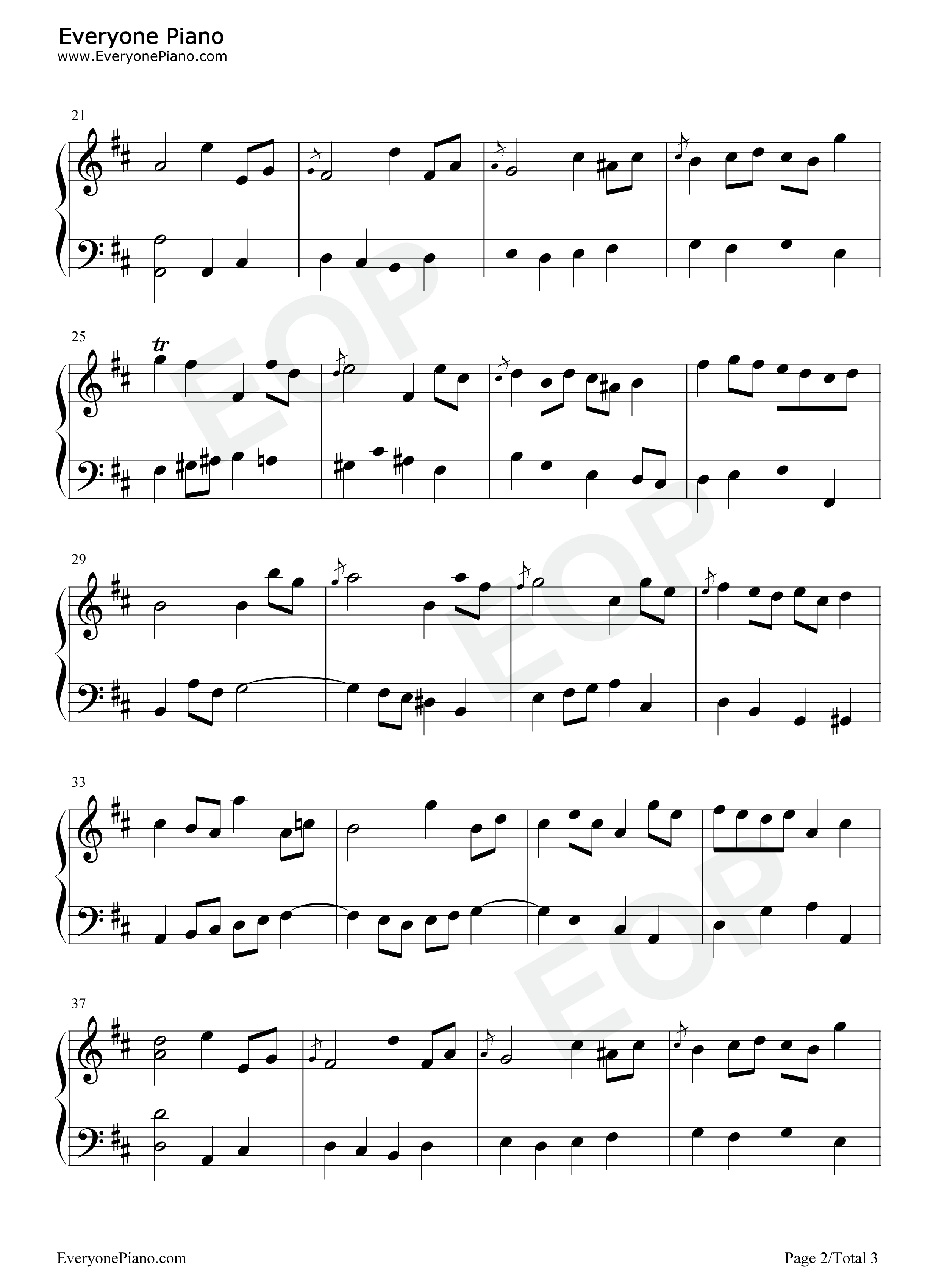 BWV_1068加沃特舞曲I钢琴谱_巴赫