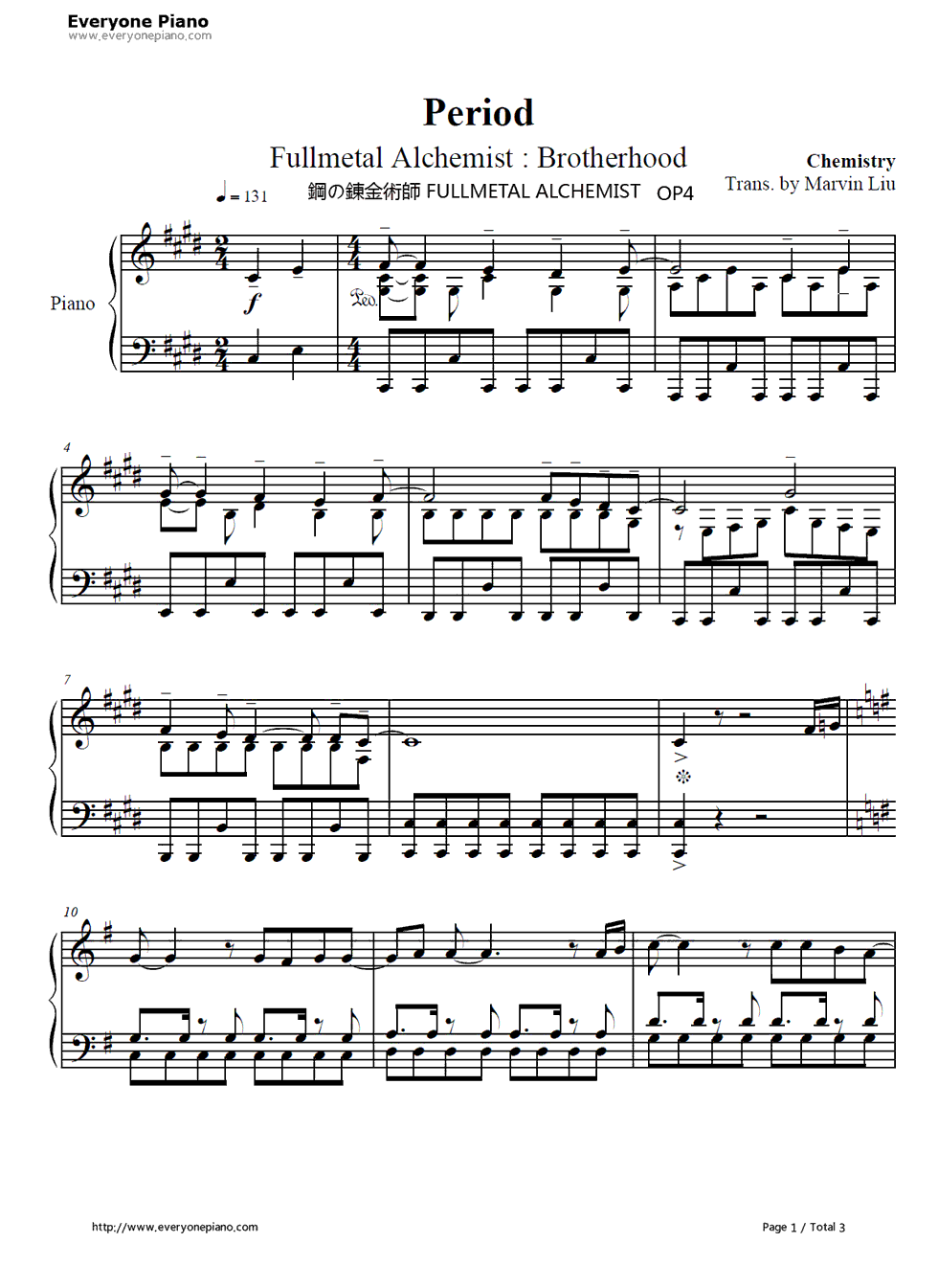 Period钢琴谱_化学超男子（CHEMISTRY）