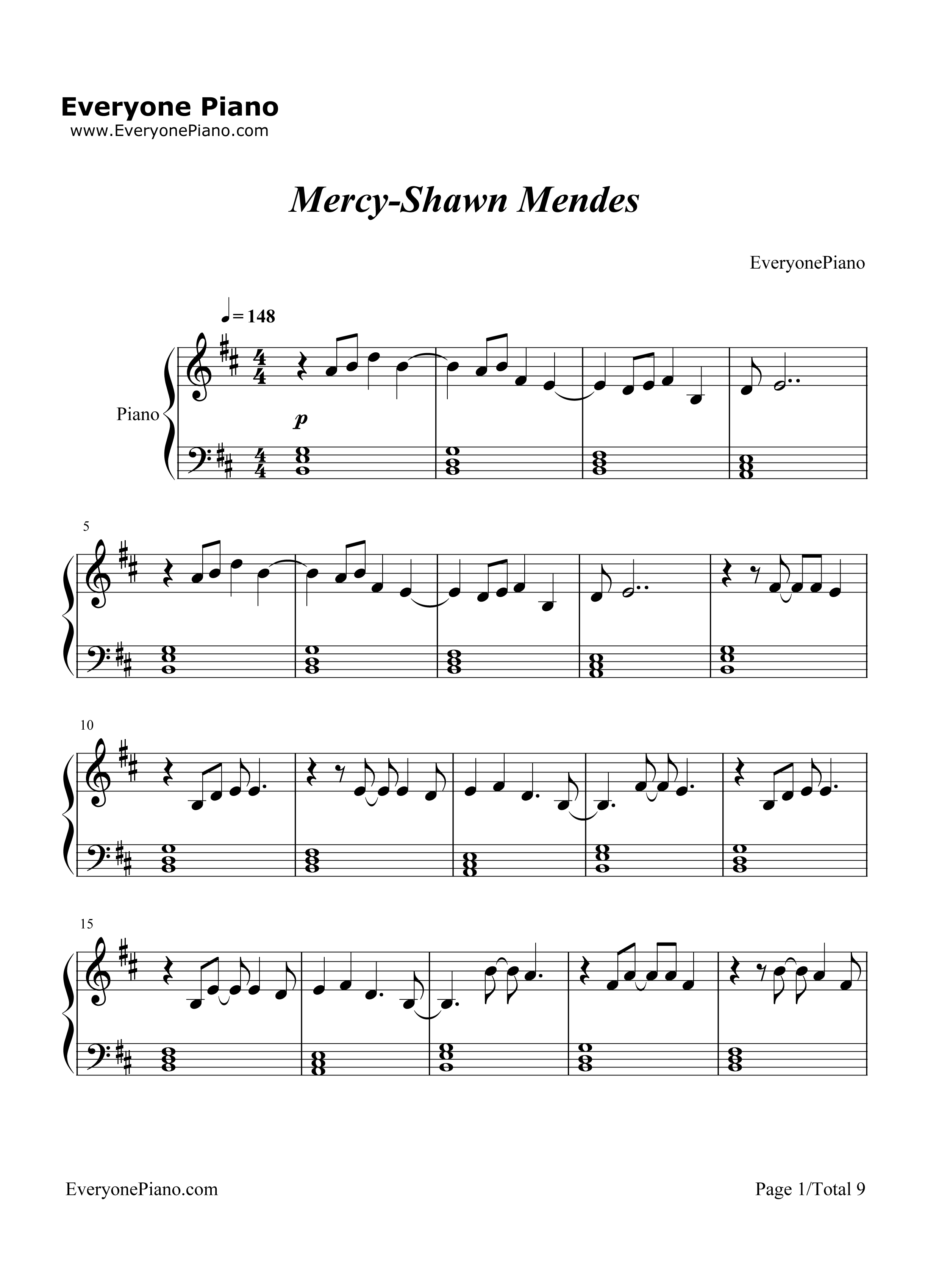 Mercy钢琴谱_Shawn_Mendes