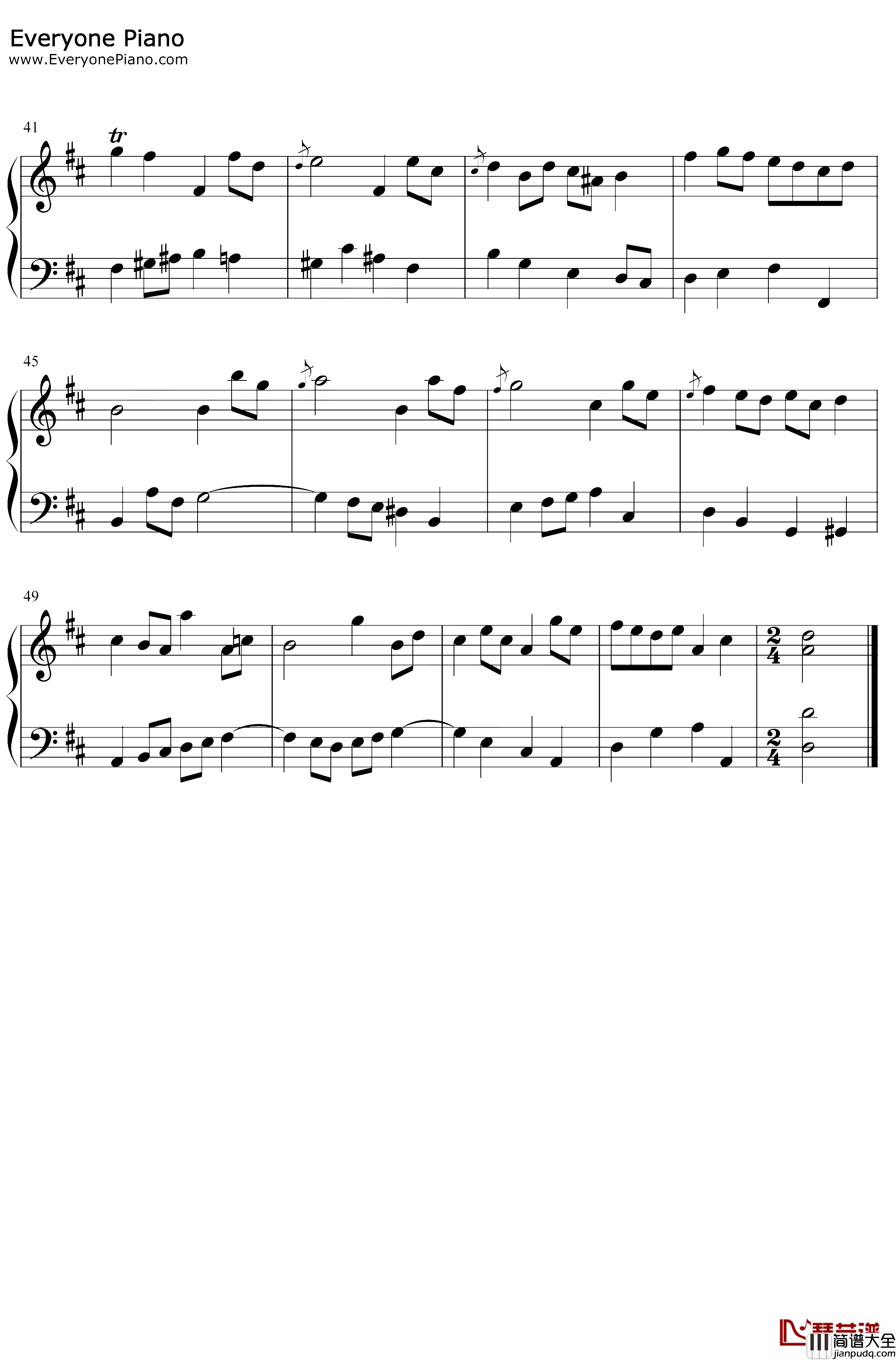 BWV_1068加沃特舞曲I钢琴谱_巴赫_BWV1068加沃特舞曲I