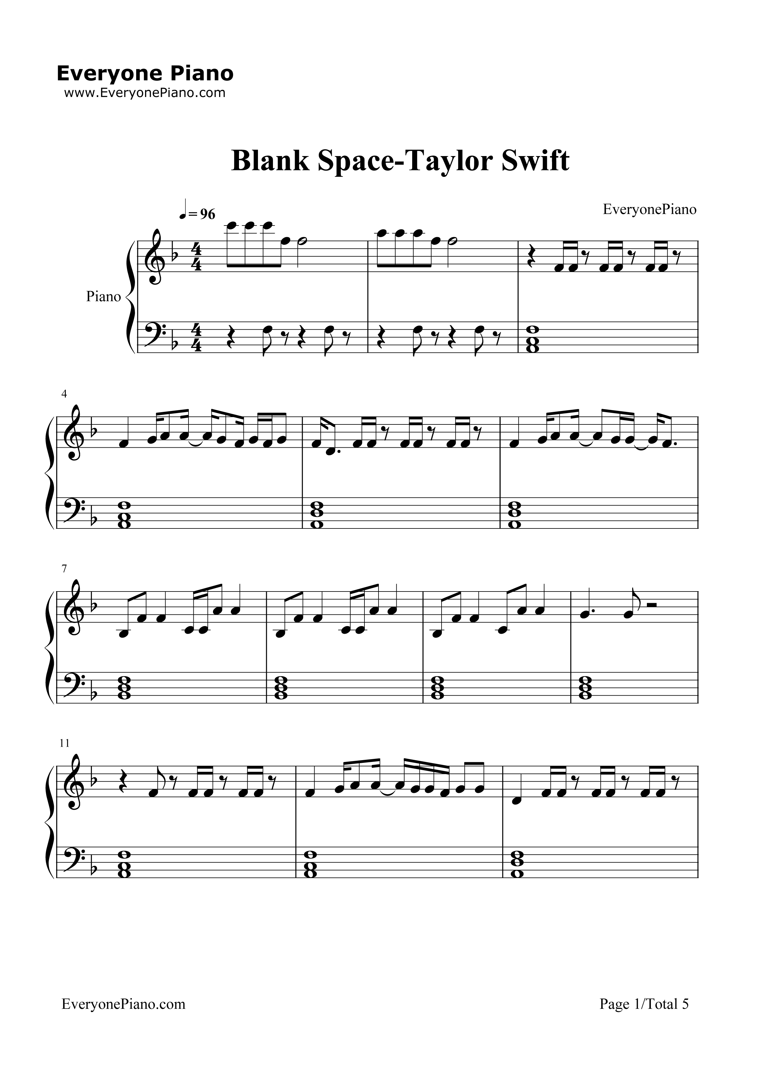 Blank_Space钢琴谱_Taylor_Swift