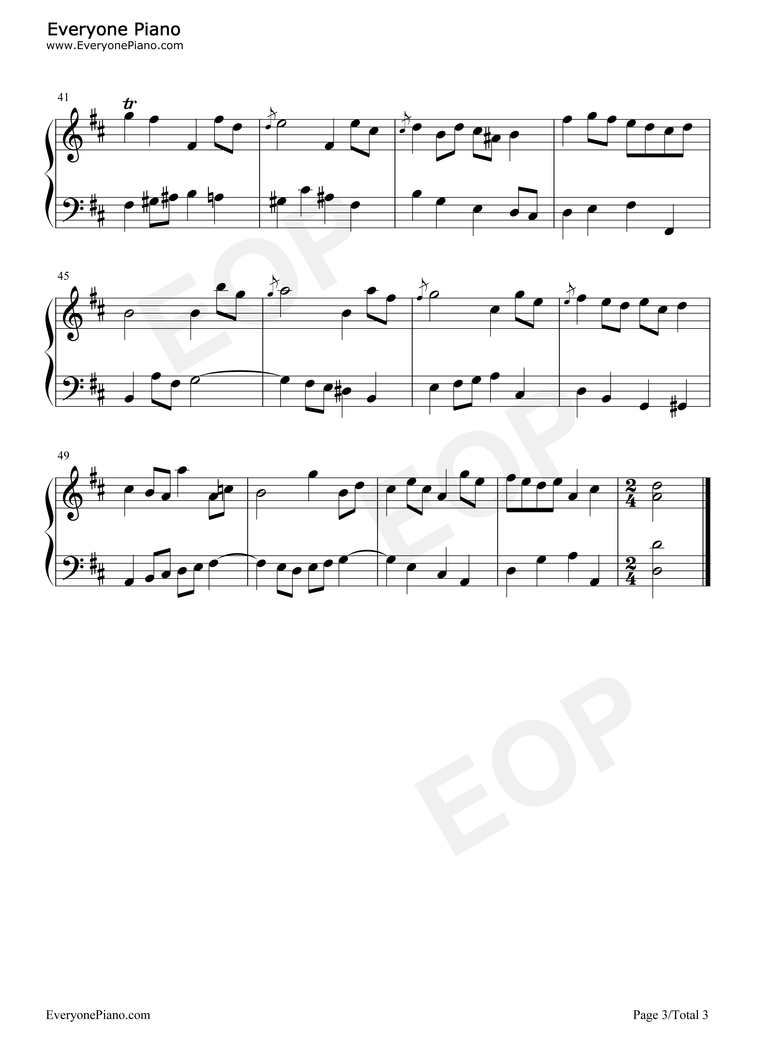 BWV_1068加沃特舞曲I钢琴谱_巴赫