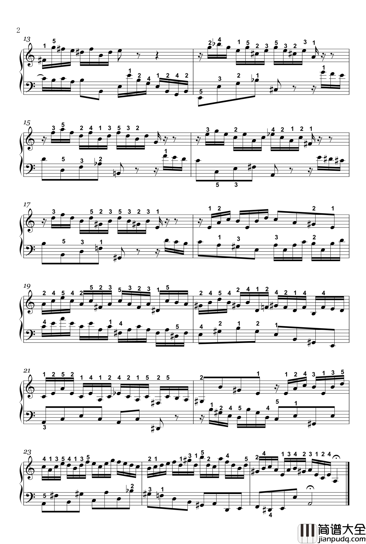 二部创意曲钢琴谱_13_bwv784_详细指法_巴赫_P.E.Bach