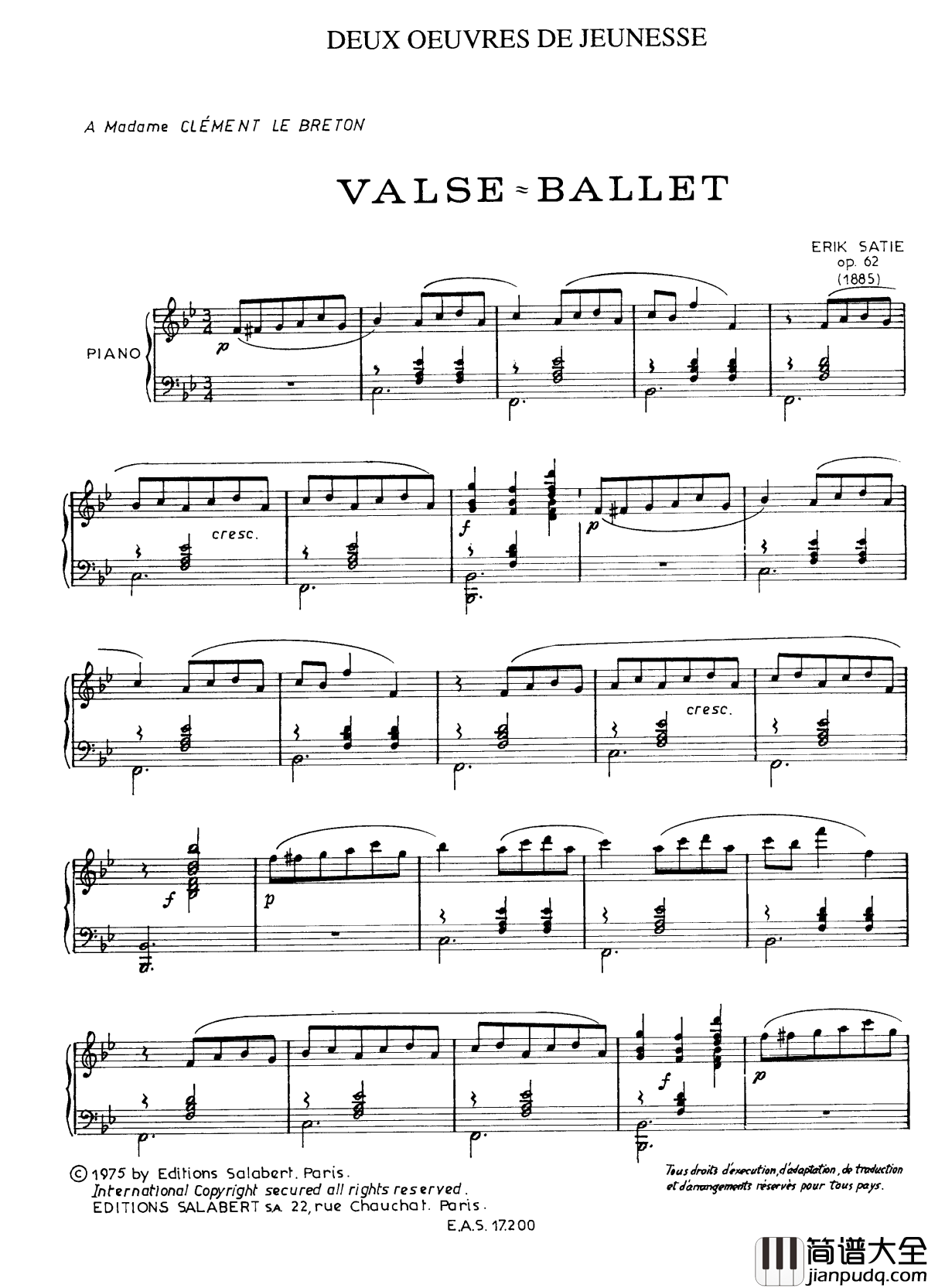 Valse_Ballet钢琴谱_沙拉萨蒂_芭蕾圆舞曲_萨蒂