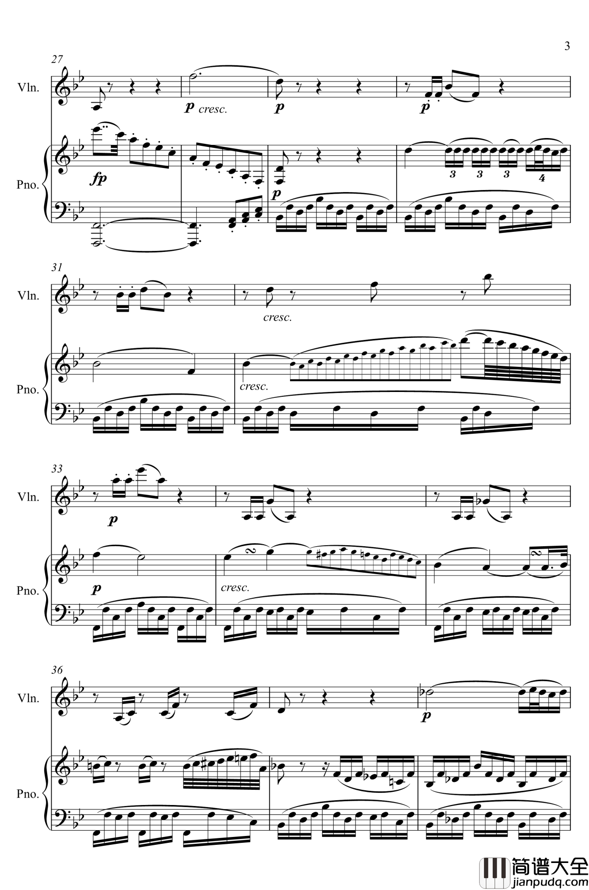 第5小提琴与钢琴奏鸣曲_第二乐章钢琴谱_贝多芬_beethoven