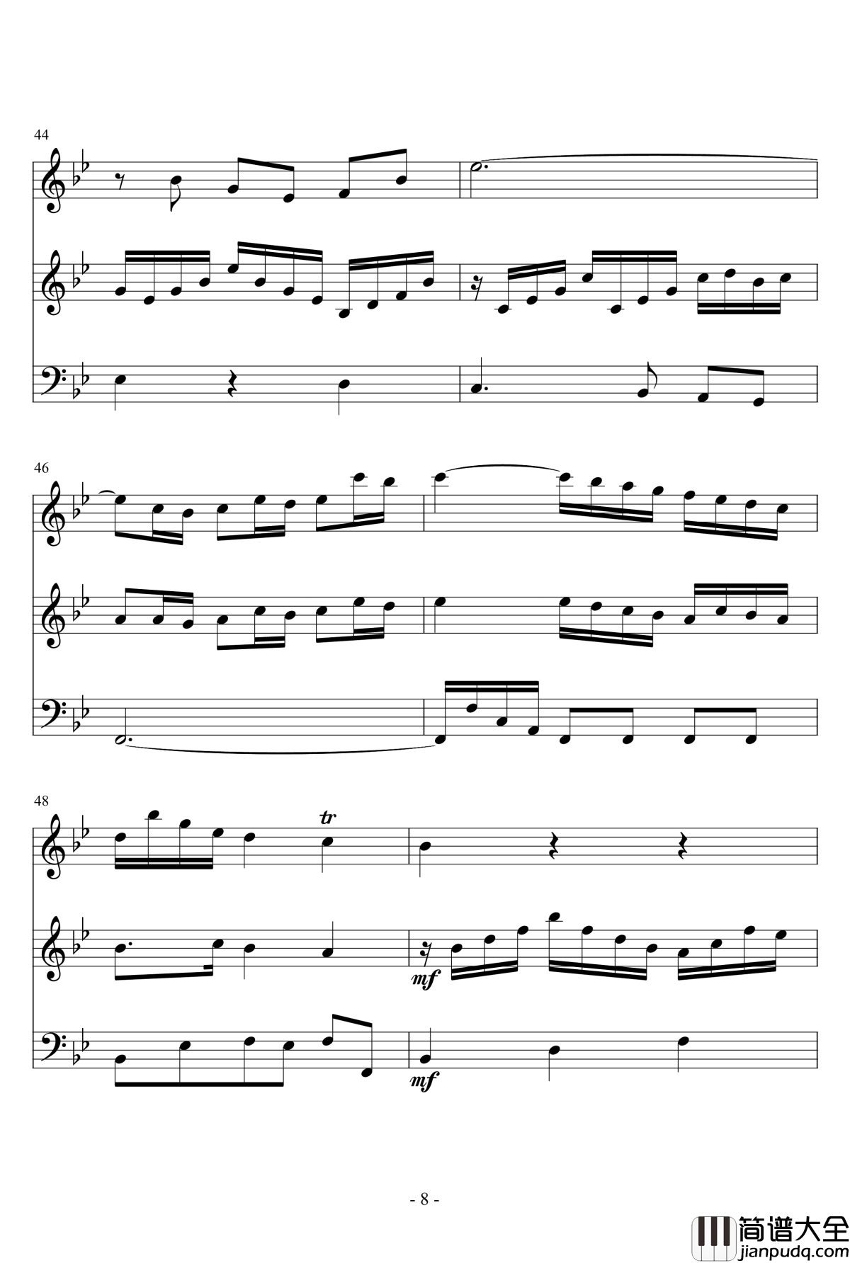 长笛与羽管键琴奏鸣曲第一乐章钢琴谱_巴赫_P.E.Bach