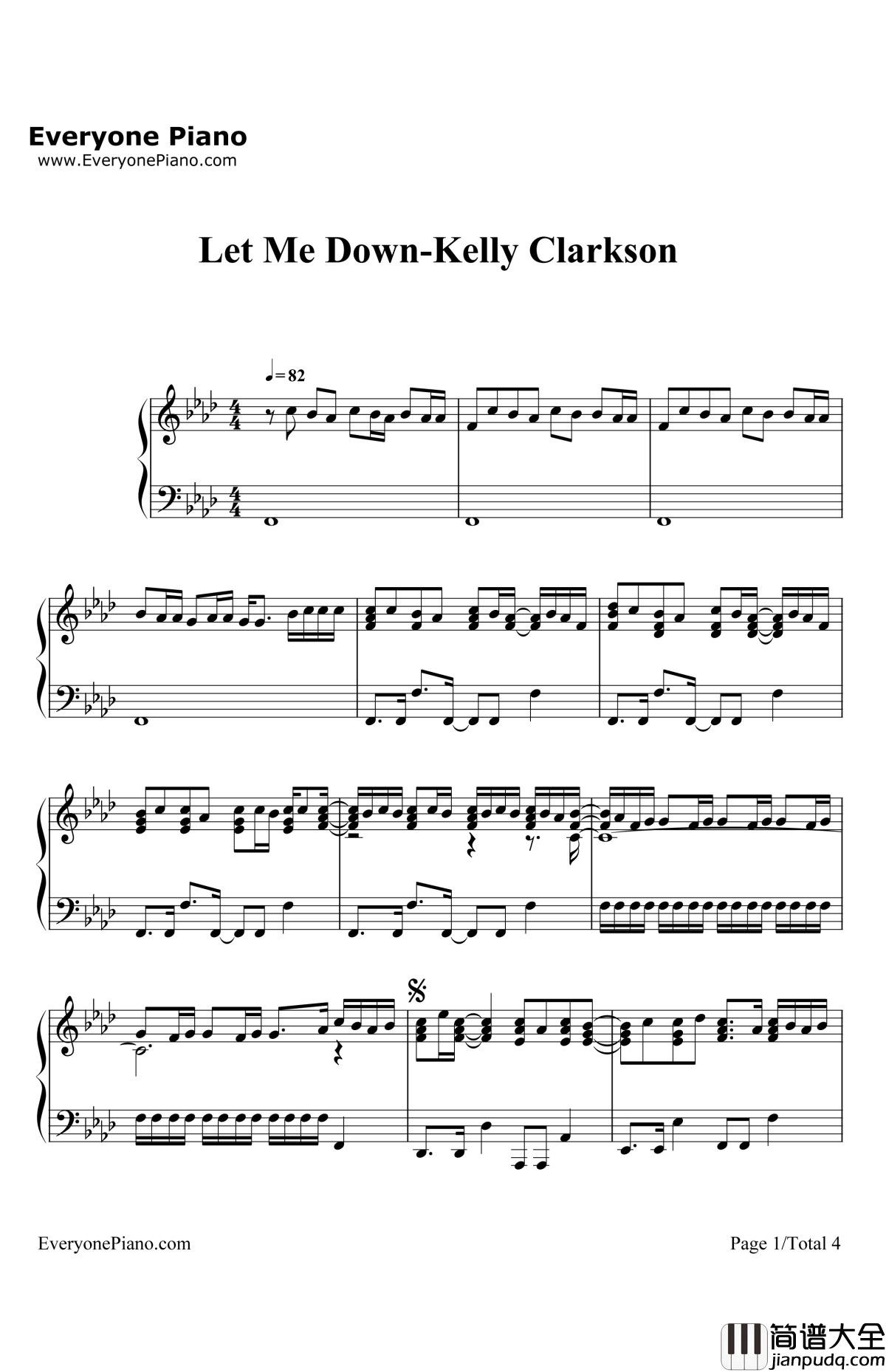 LetMeDown钢琴谱_KellyClarkson
