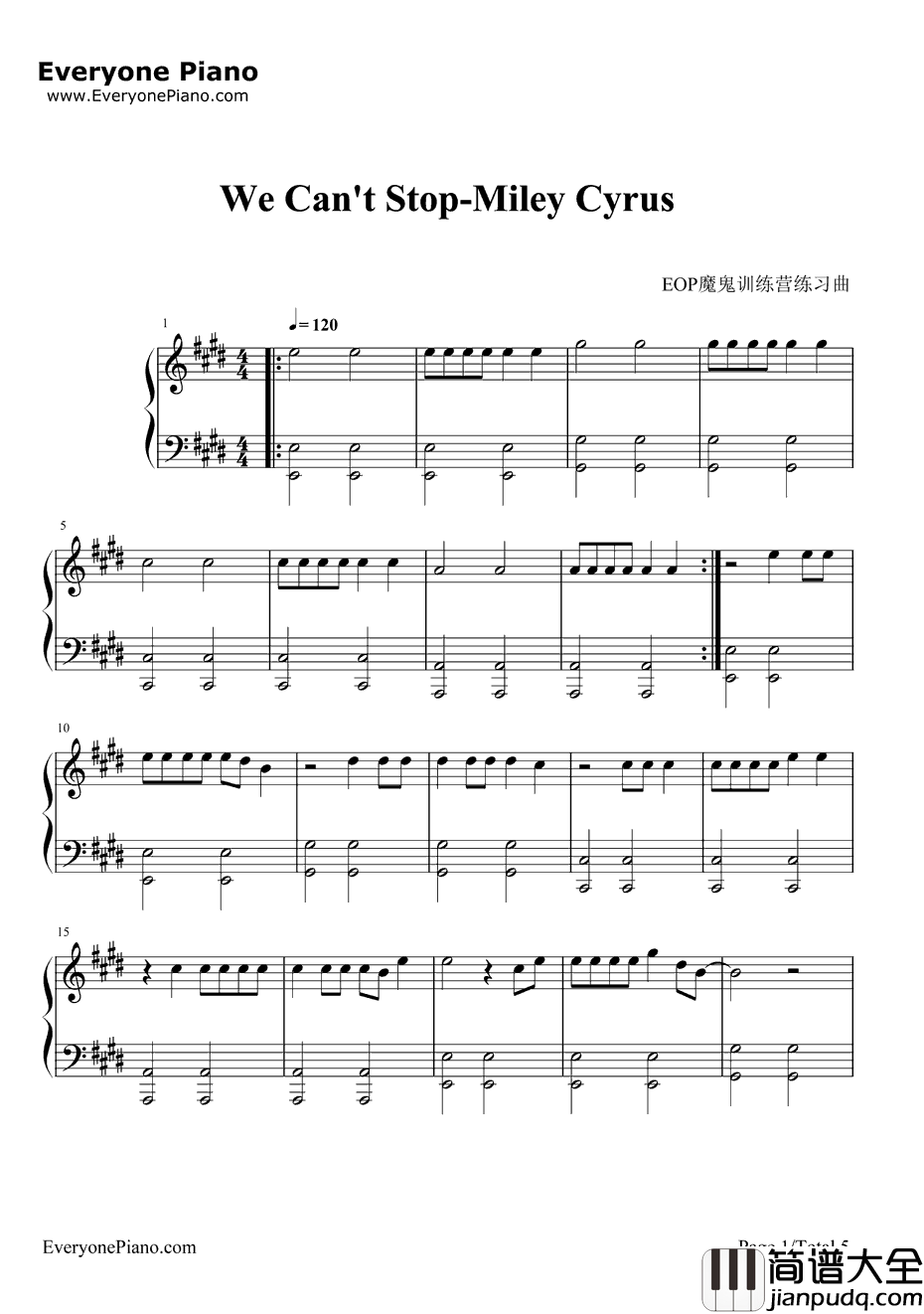 WeCan'tStop钢琴谱_MileyCyrus