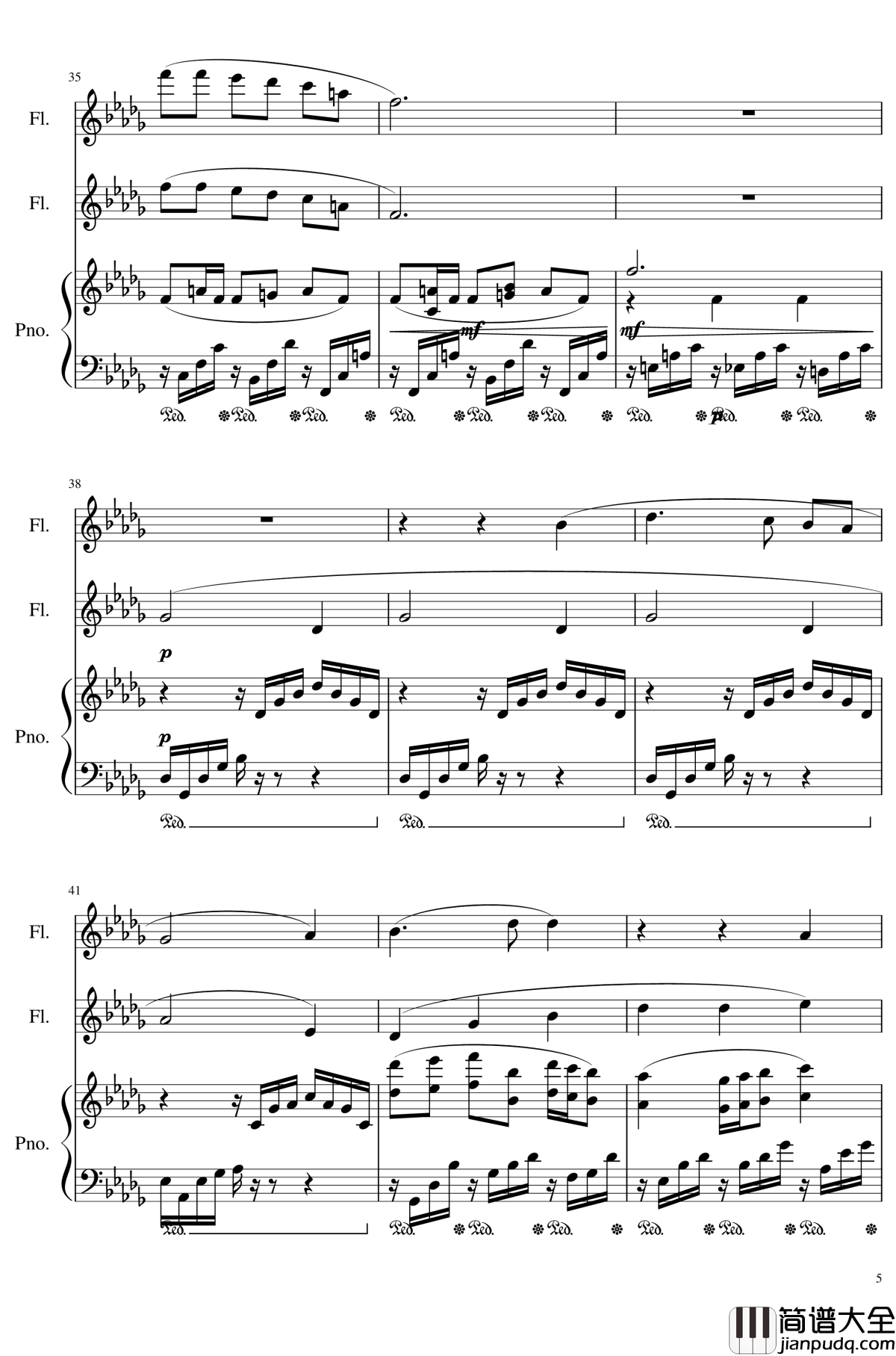 Faure:Clair_de_lune,_Op.46_No.2钢琴谱_福雷_Arr.Rube