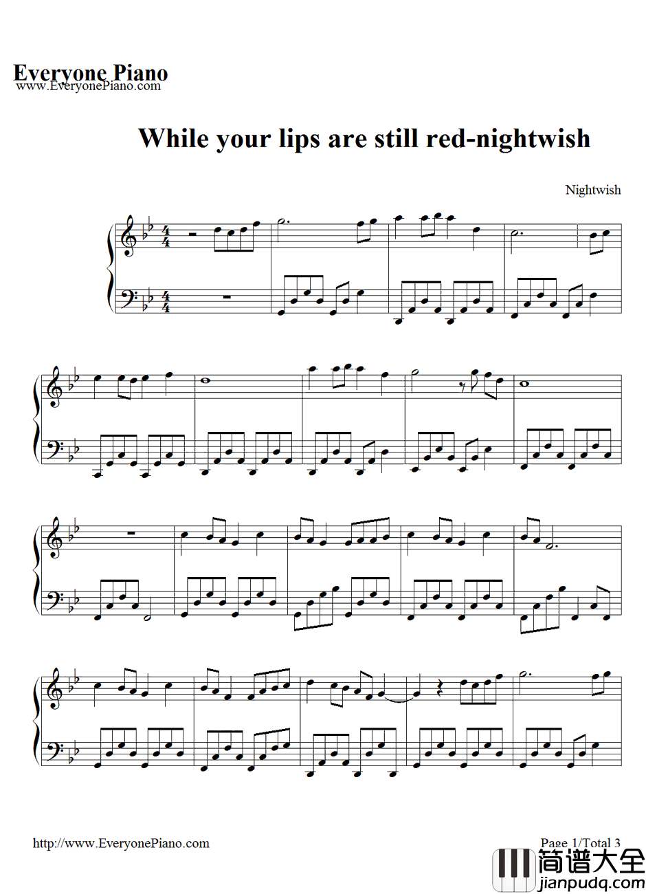 While_Your_Lips_Are_Still_Red钢琴谱_Nightwish_Lieksa主题曲
