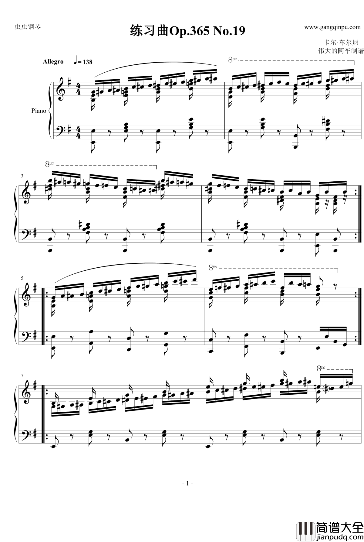车尔尼练习曲op365.19钢琴谱_车尔尼_Czerny