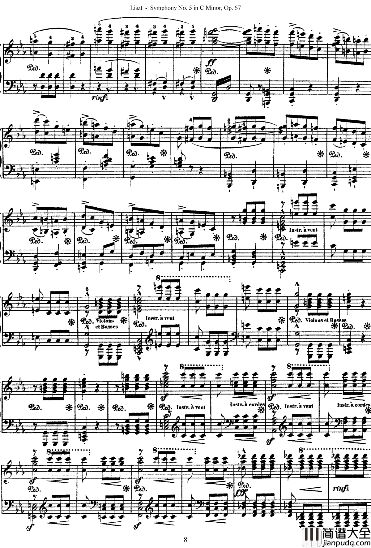 第五交响乐的钢琴曲钢琴谱_李斯特_李斯特改编自贝多芬