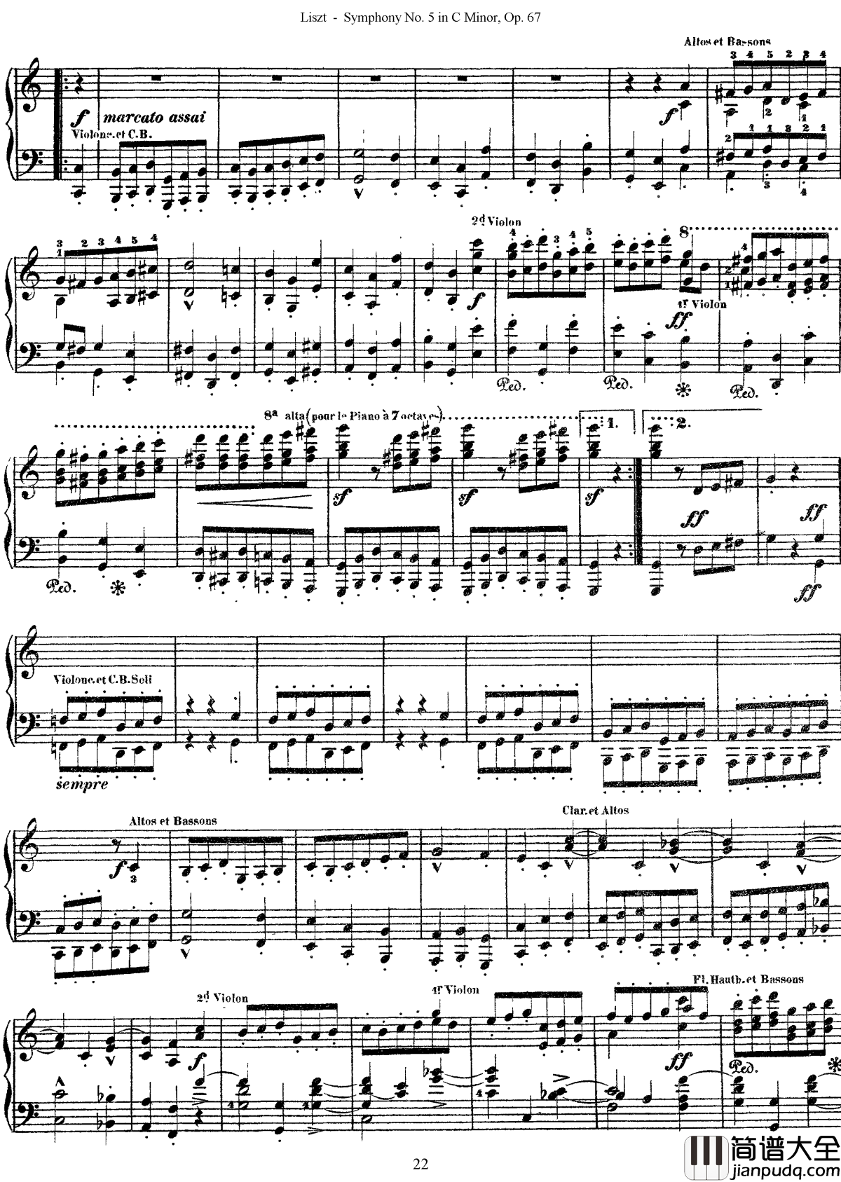 第五交响乐的钢琴曲钢琴谱_李斯特_李斯特改编自贝多芬