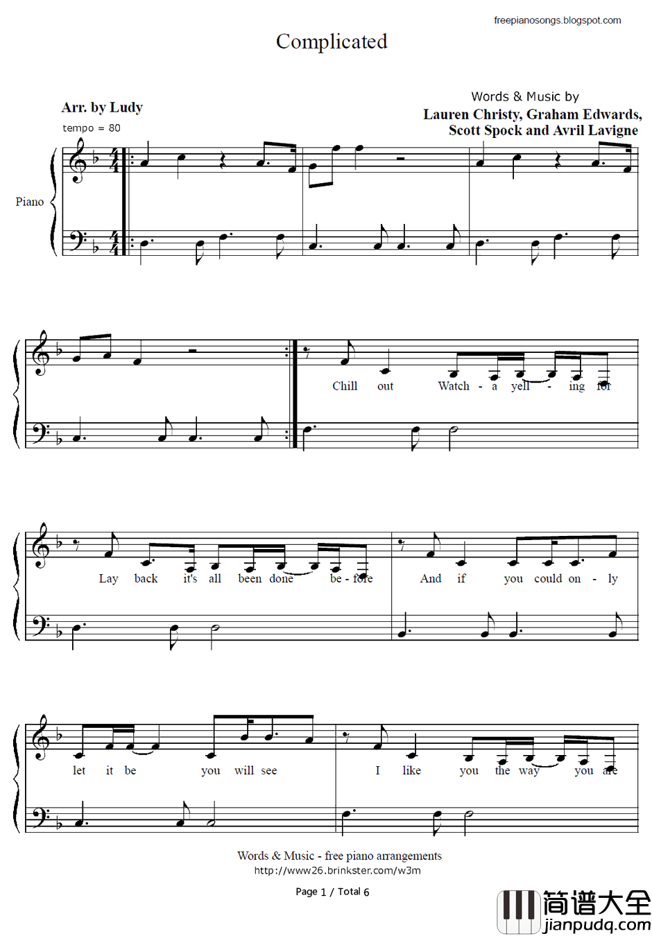Complicated钢琴谱_Avril_Lavigne