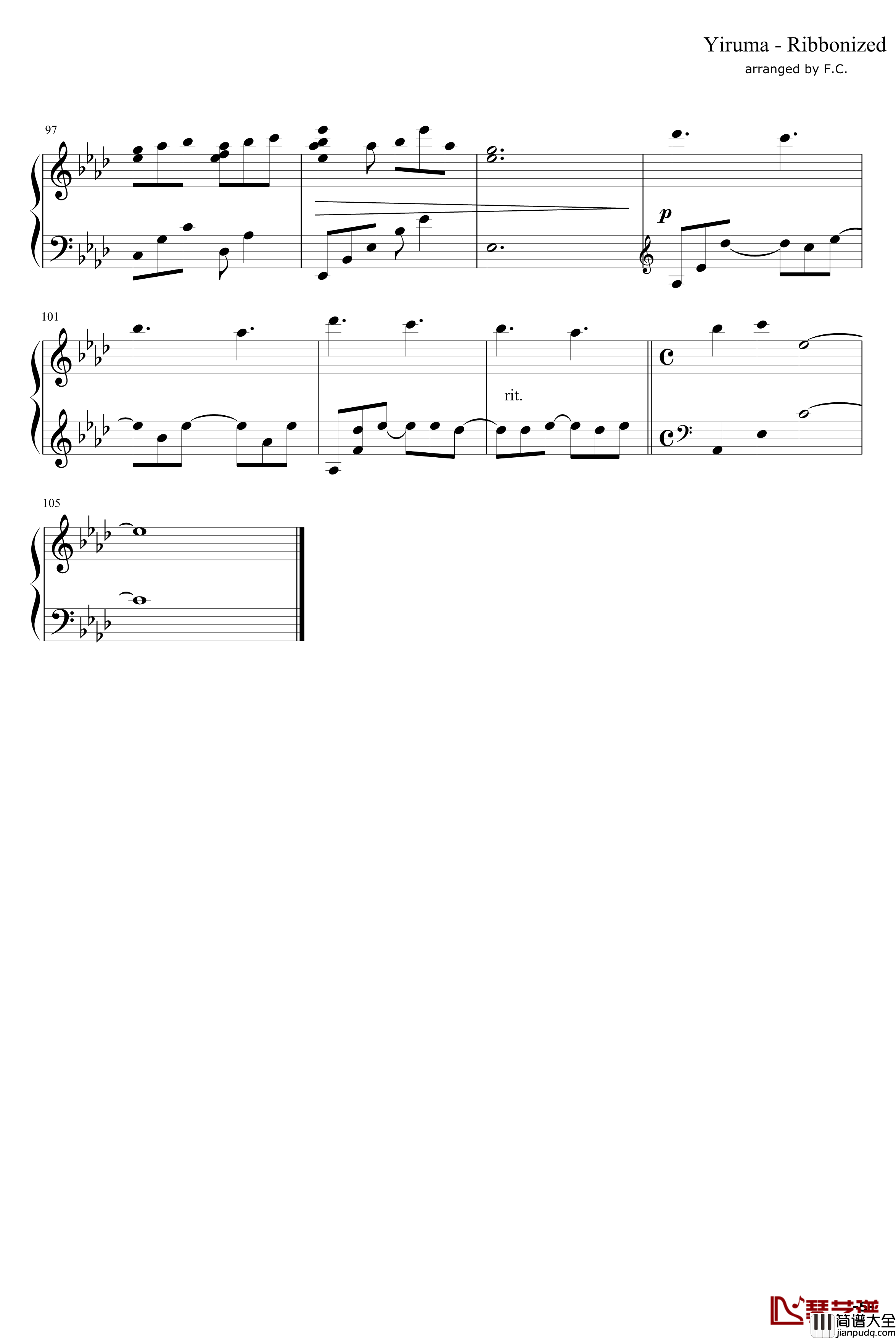 Ribboinzed钢琴谱_Yiruma