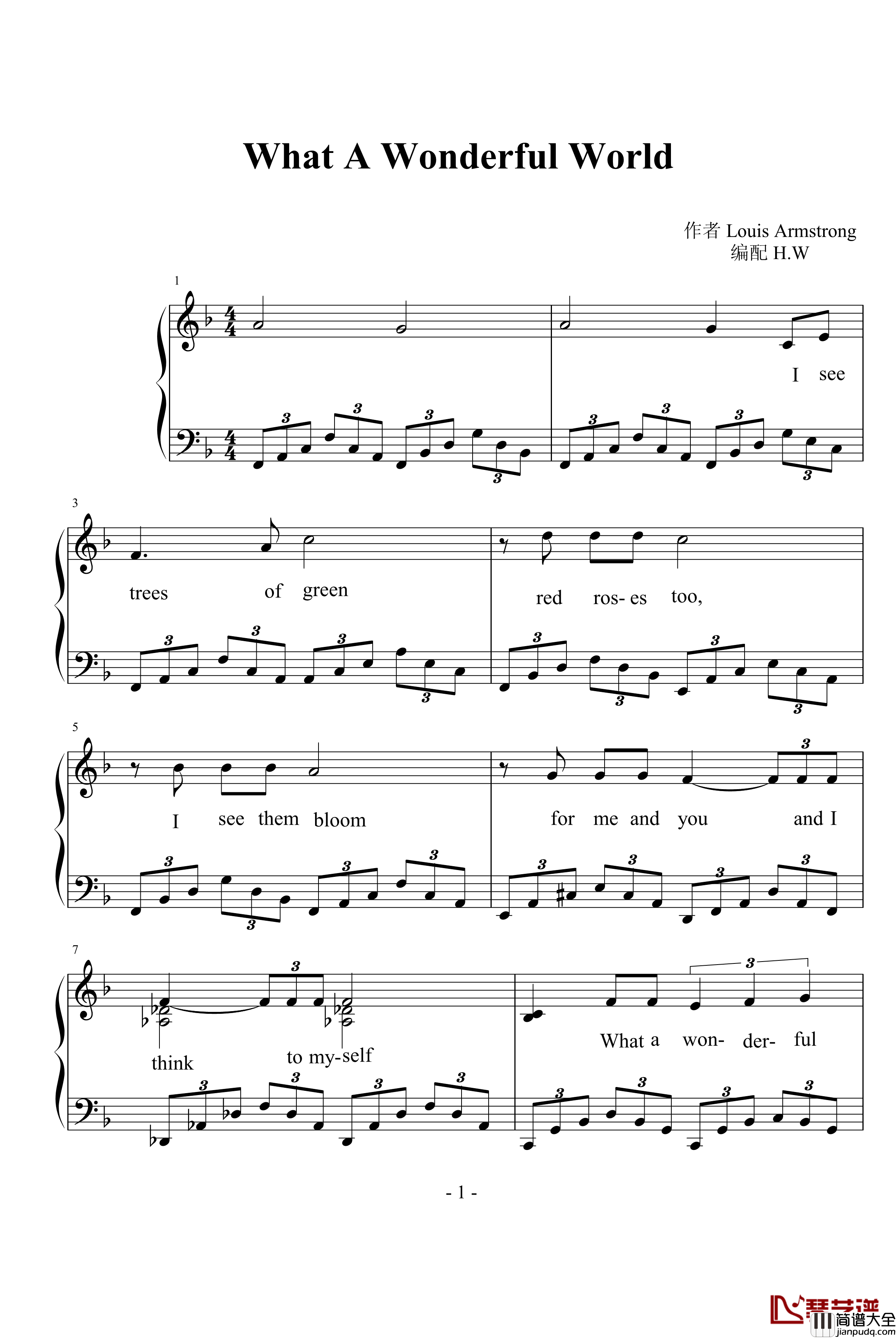 What_A_Wonderful_World钢琴谱_经典布鲁斯_Louis_Armstrong