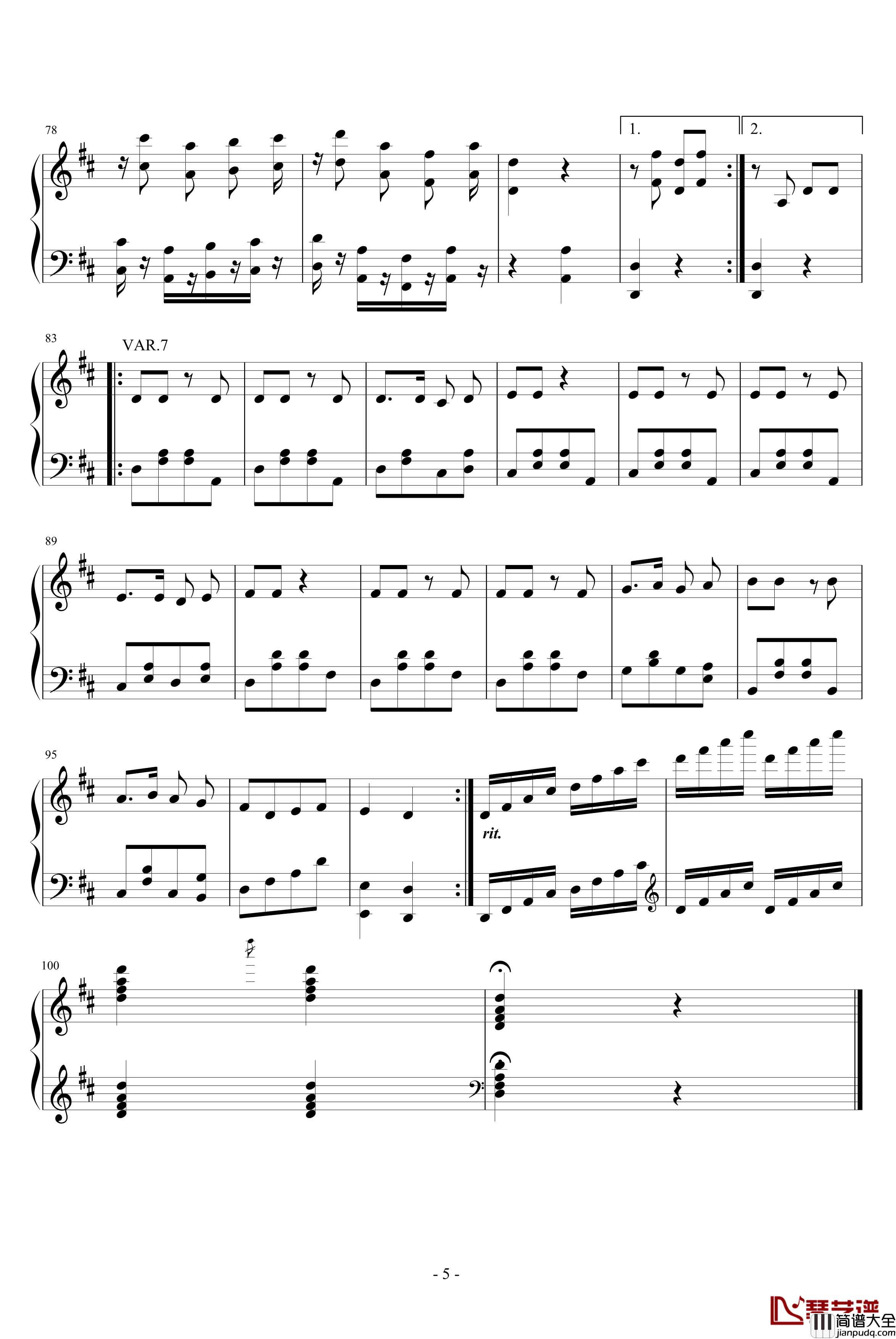 如果你高兴就拍拍手吧创作的7首变奏曲钢琴谱_jsxuyichen