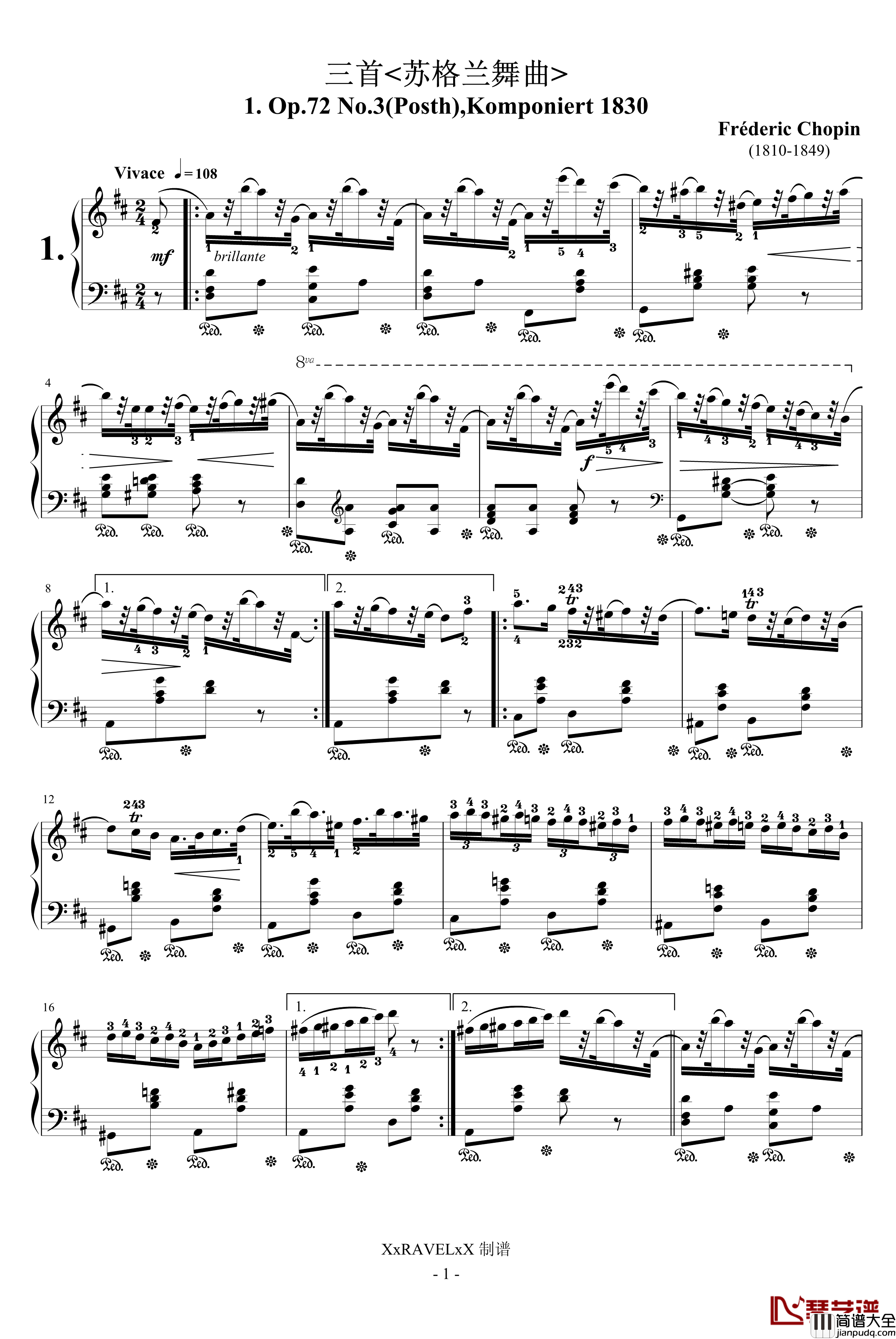苏格兰舞曲第一首Op.72_3钢琴谱_肖邦_chopin