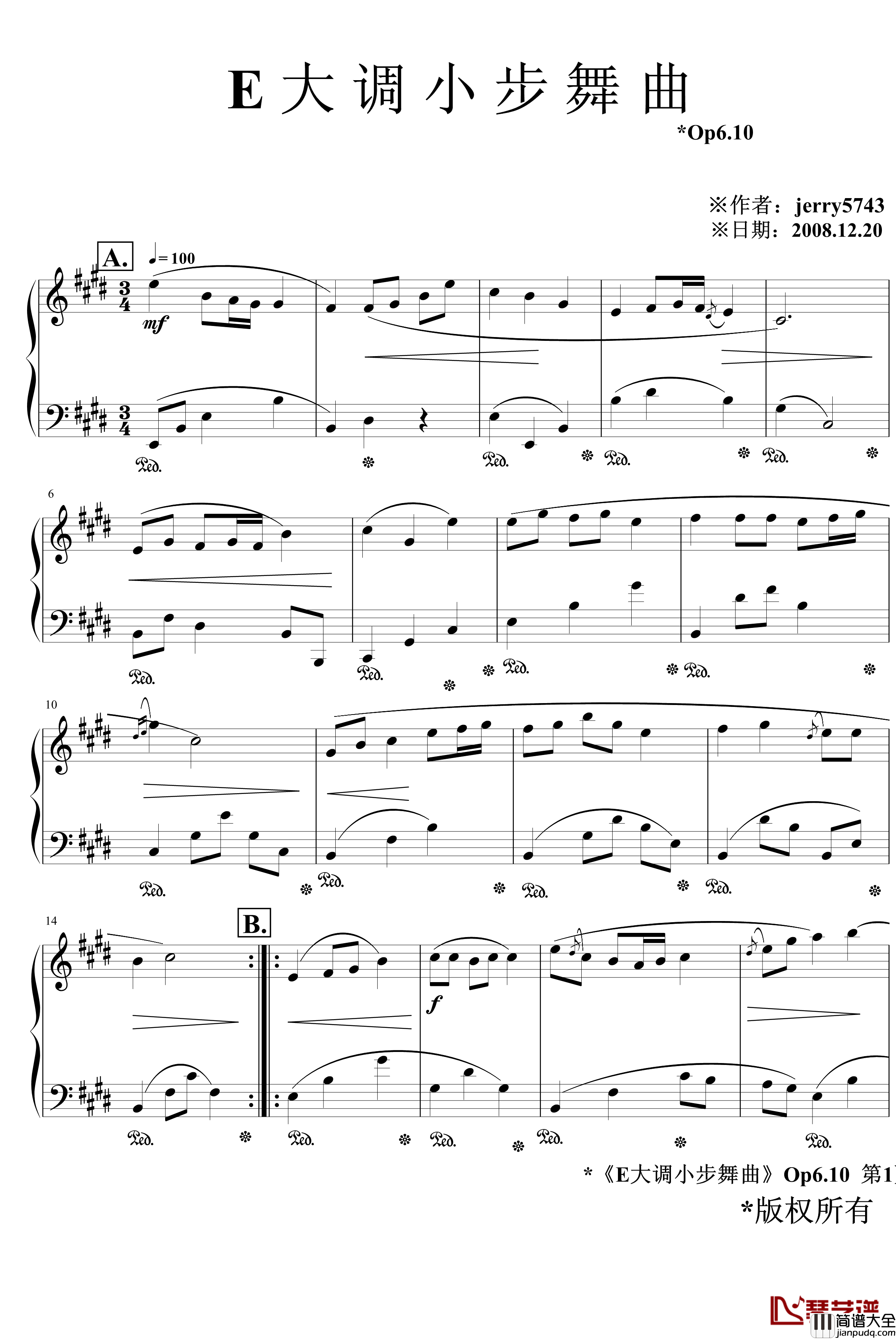 E大调小步舞曲Op6.10钢琴谱_jerry5743