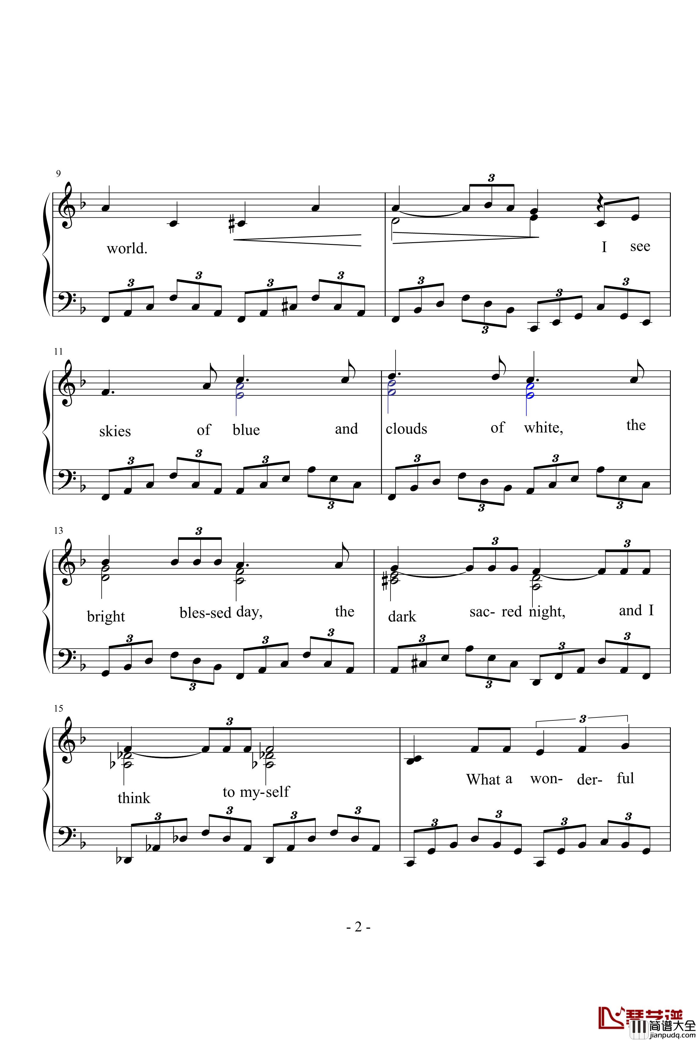 What_A_Wonderful_World钢琴谱_经典布鲁斯_Louis_Armstrong