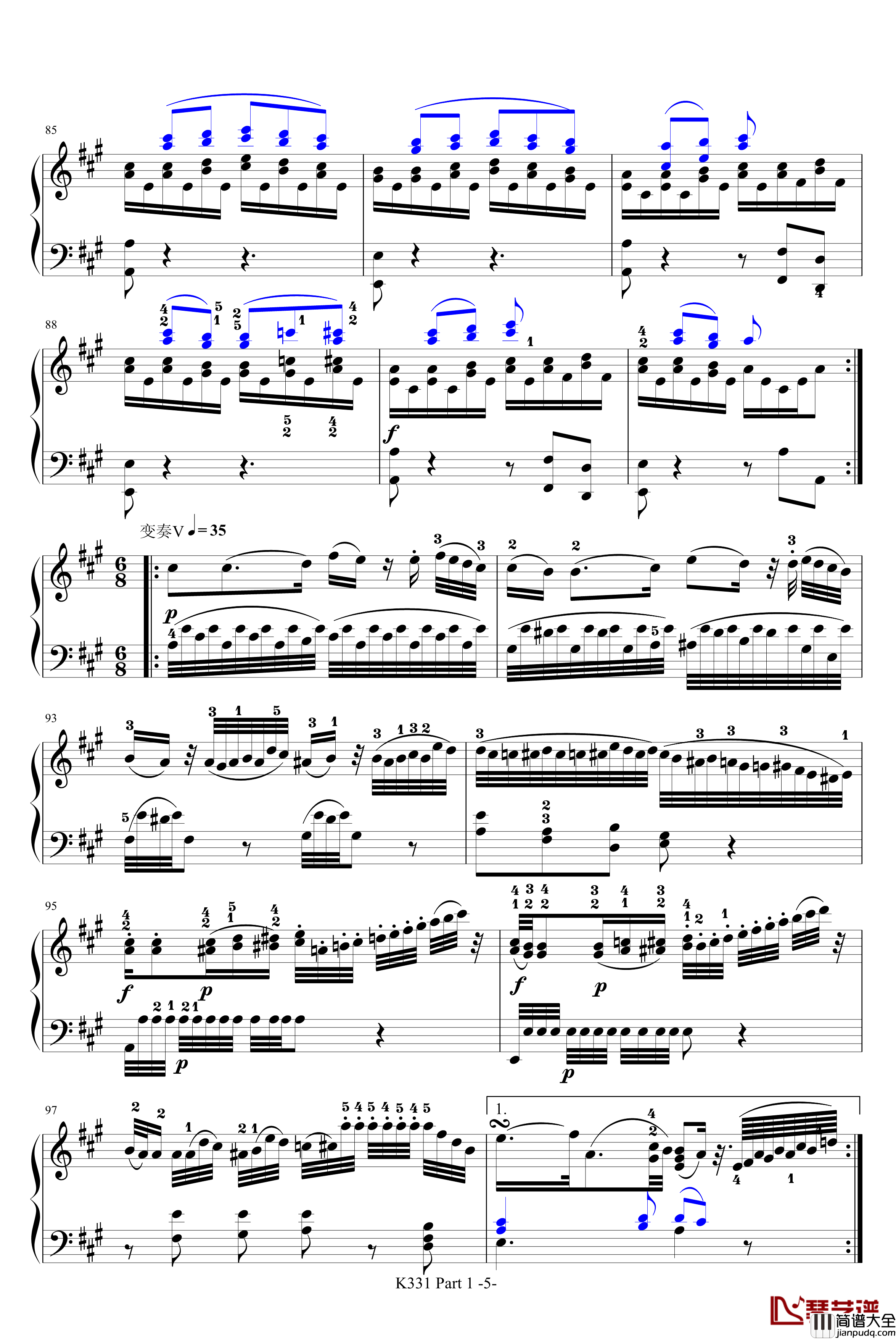 K331第一乐章钢琴谱_带指法_莫扎特