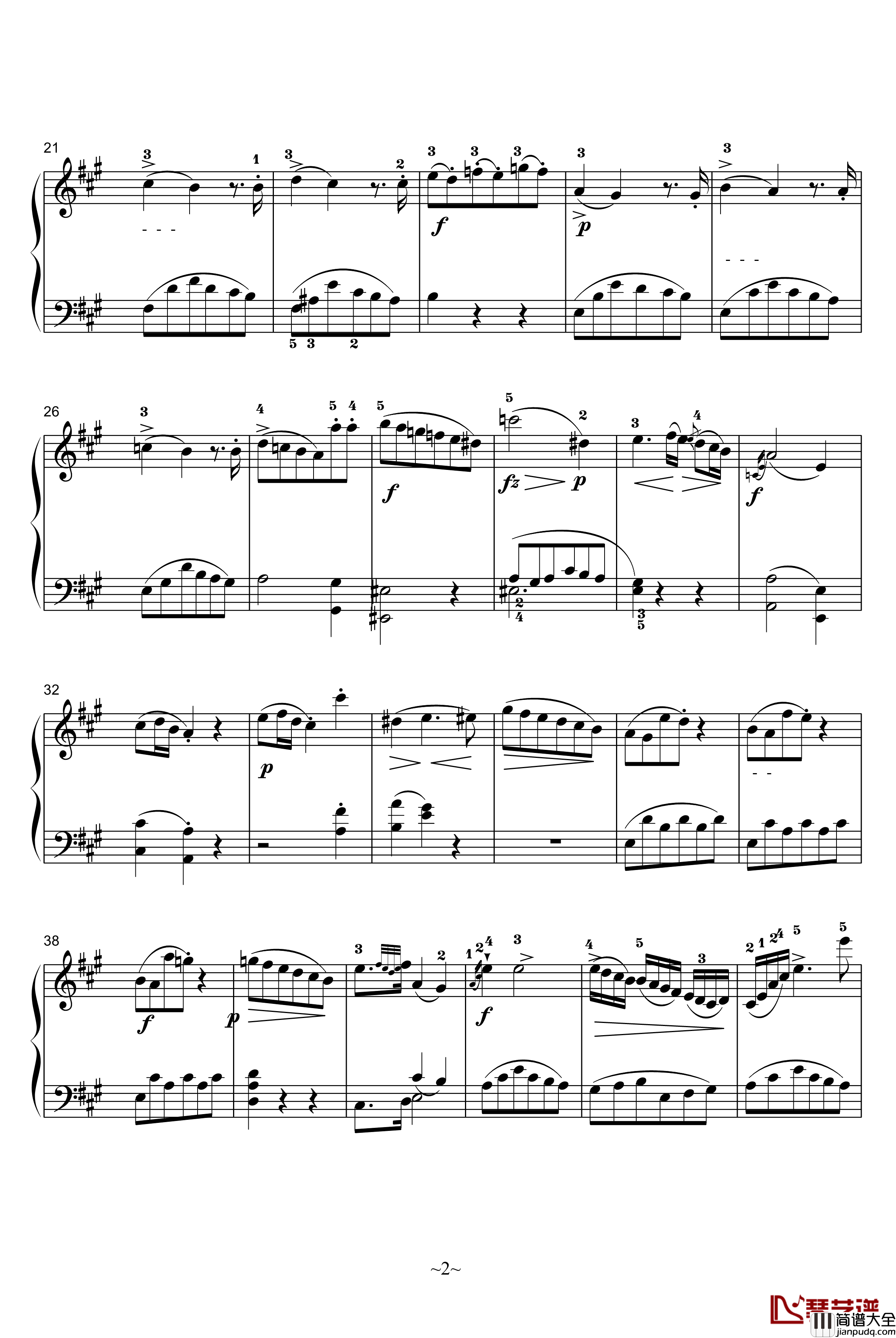 A大调奏鸣曲第二乐章钢琴谱_莫扎特
