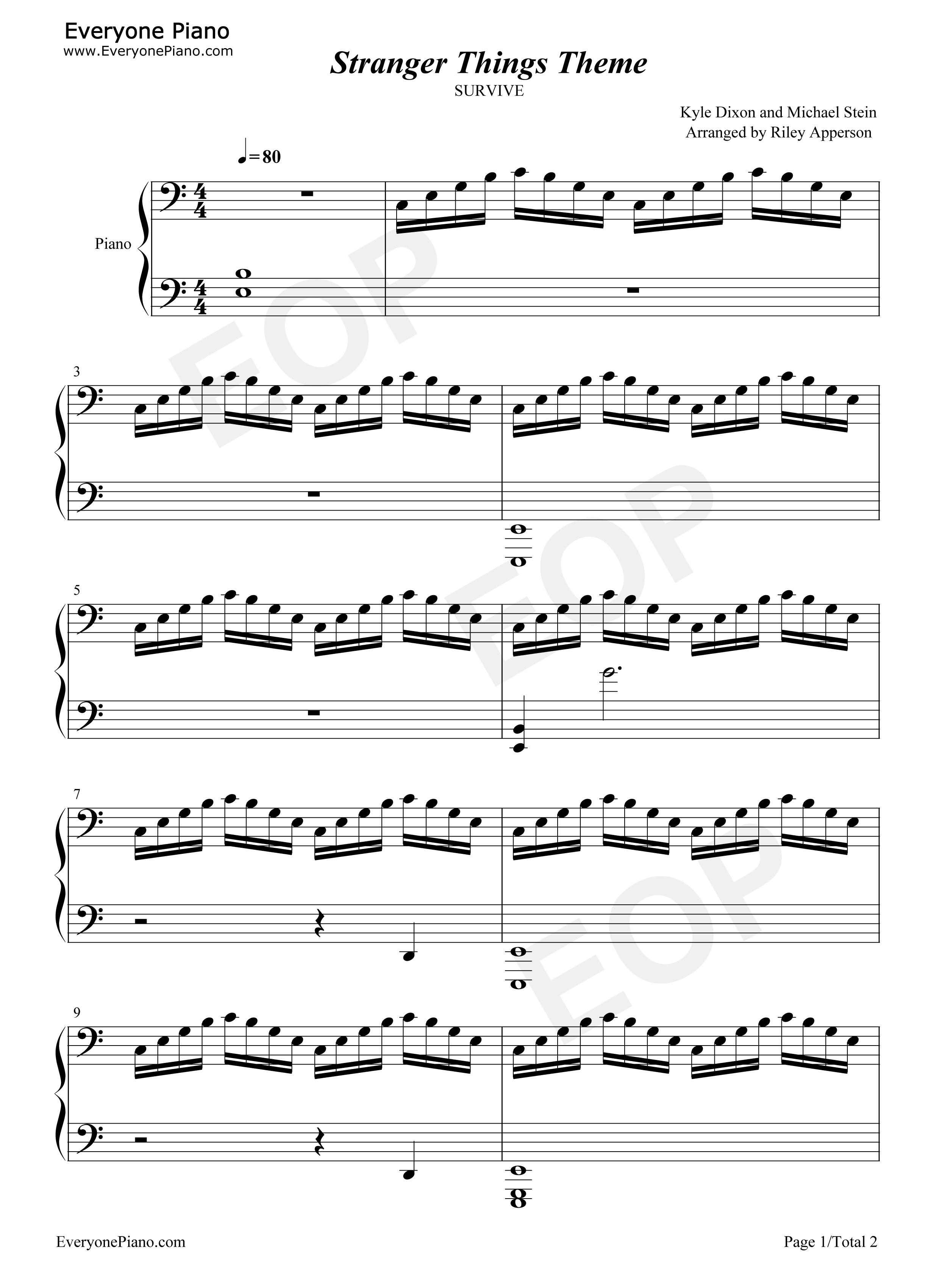 怪奇物语主题曲钢琴谱_Michael_Stein_Kyle_Dixon