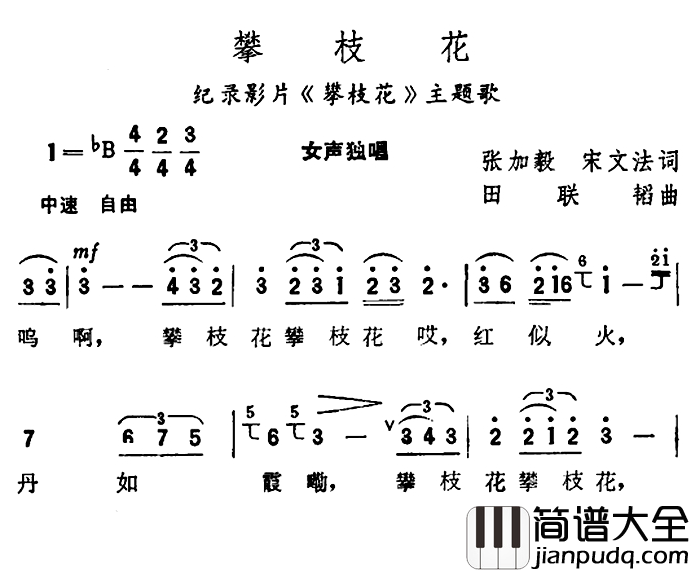 攀枝花简谱_纪录片_攀枝花_主题歌