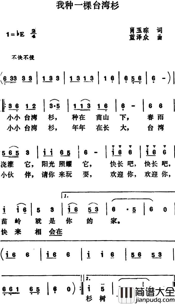 我种一棵台湾杉简谱_肖玉琮词/蓝泽众曲